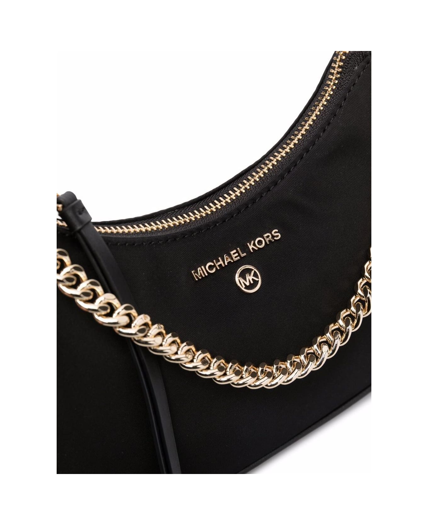 Michael Kors Jet Set Charm Sm Chain Pouchette In Mk Sig Coated Twill Sm In Solid Gabardine Nylon - Black