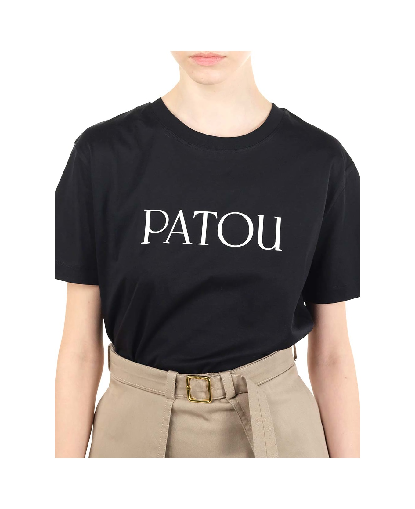 Patou Black T-shirt With White Logo - Nero