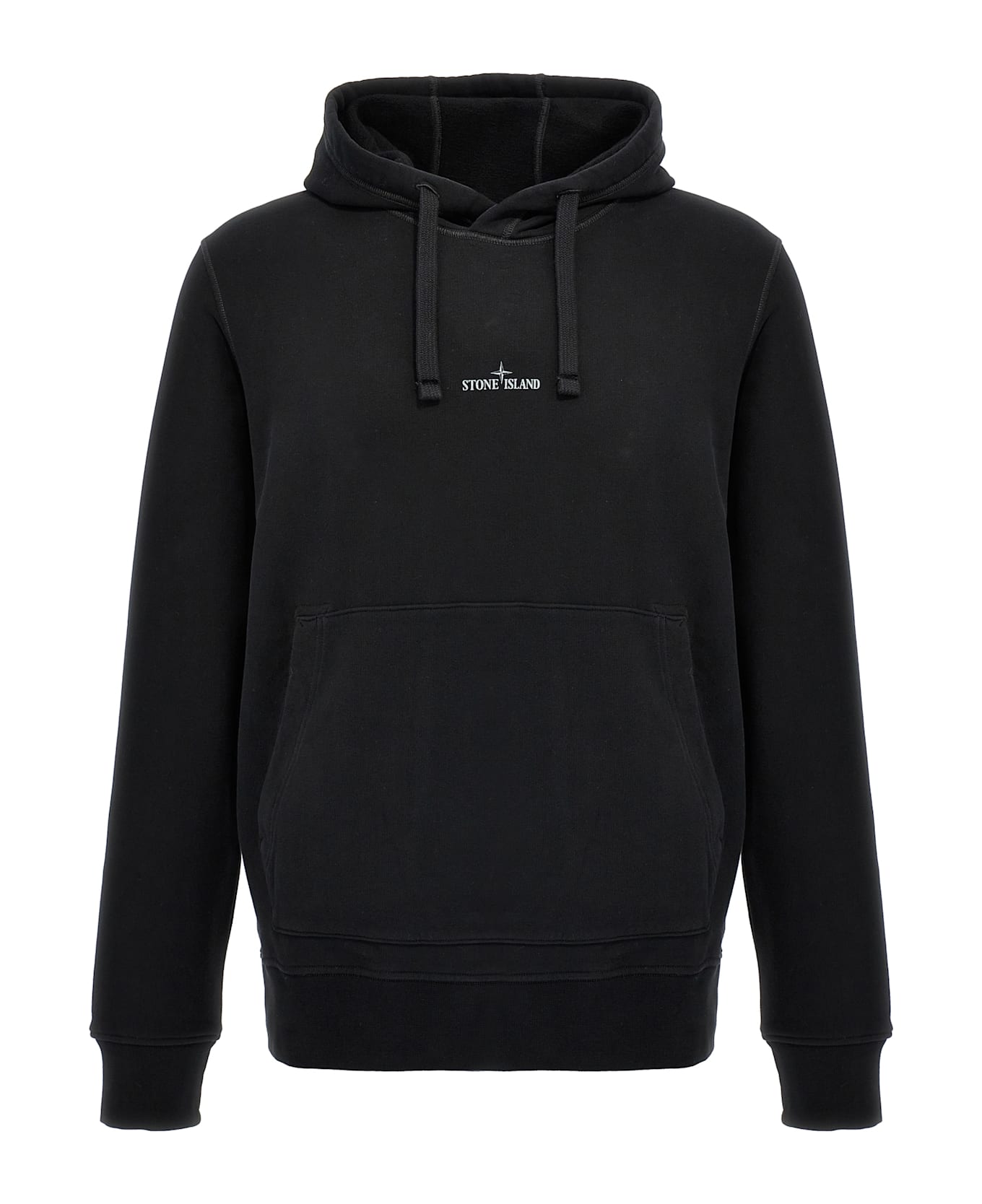 Stone Island Logo Embroidery Hoodie - Black  