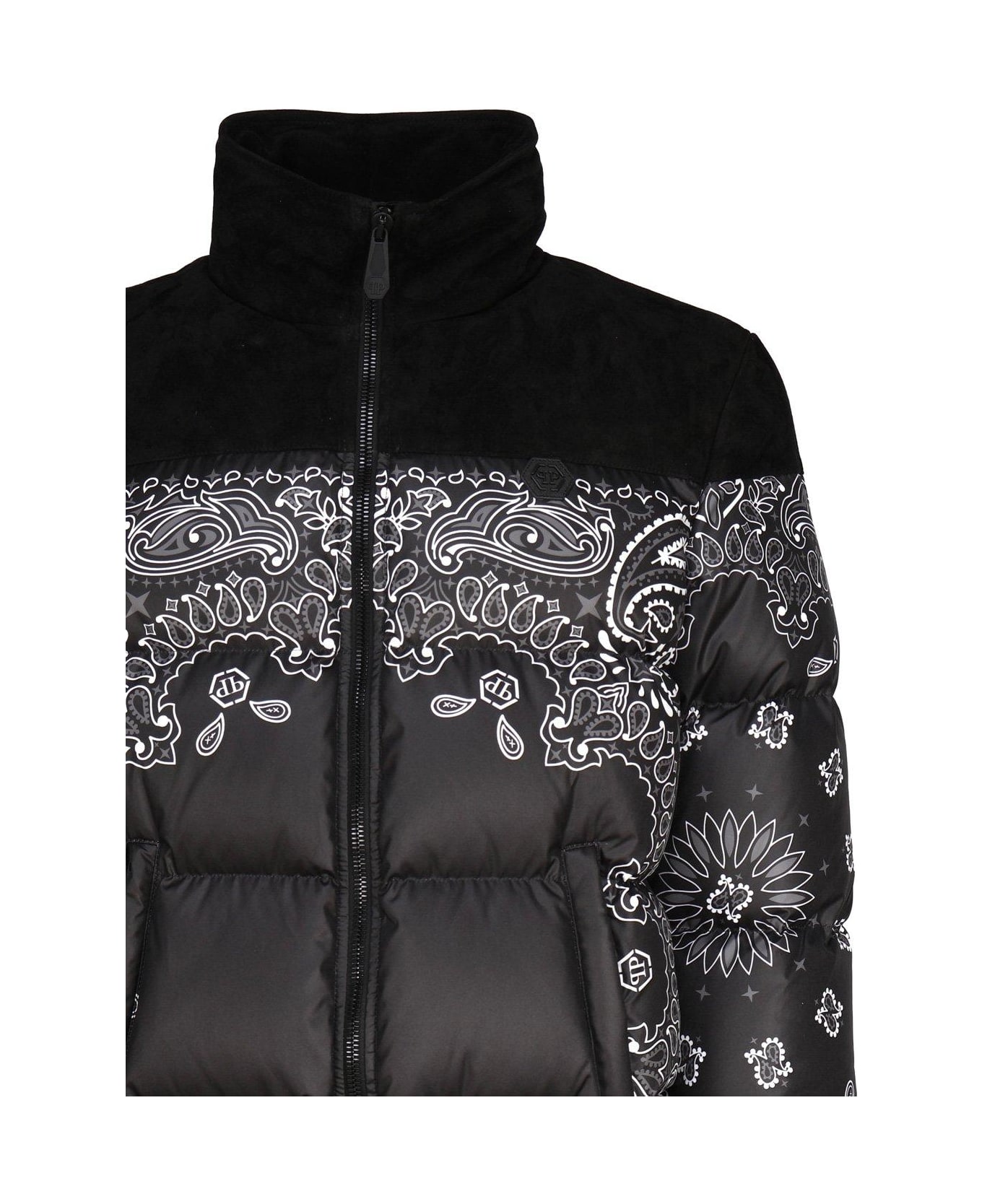 Philipp Plein Bandana-printed Zip-up Padded Jacket - Black