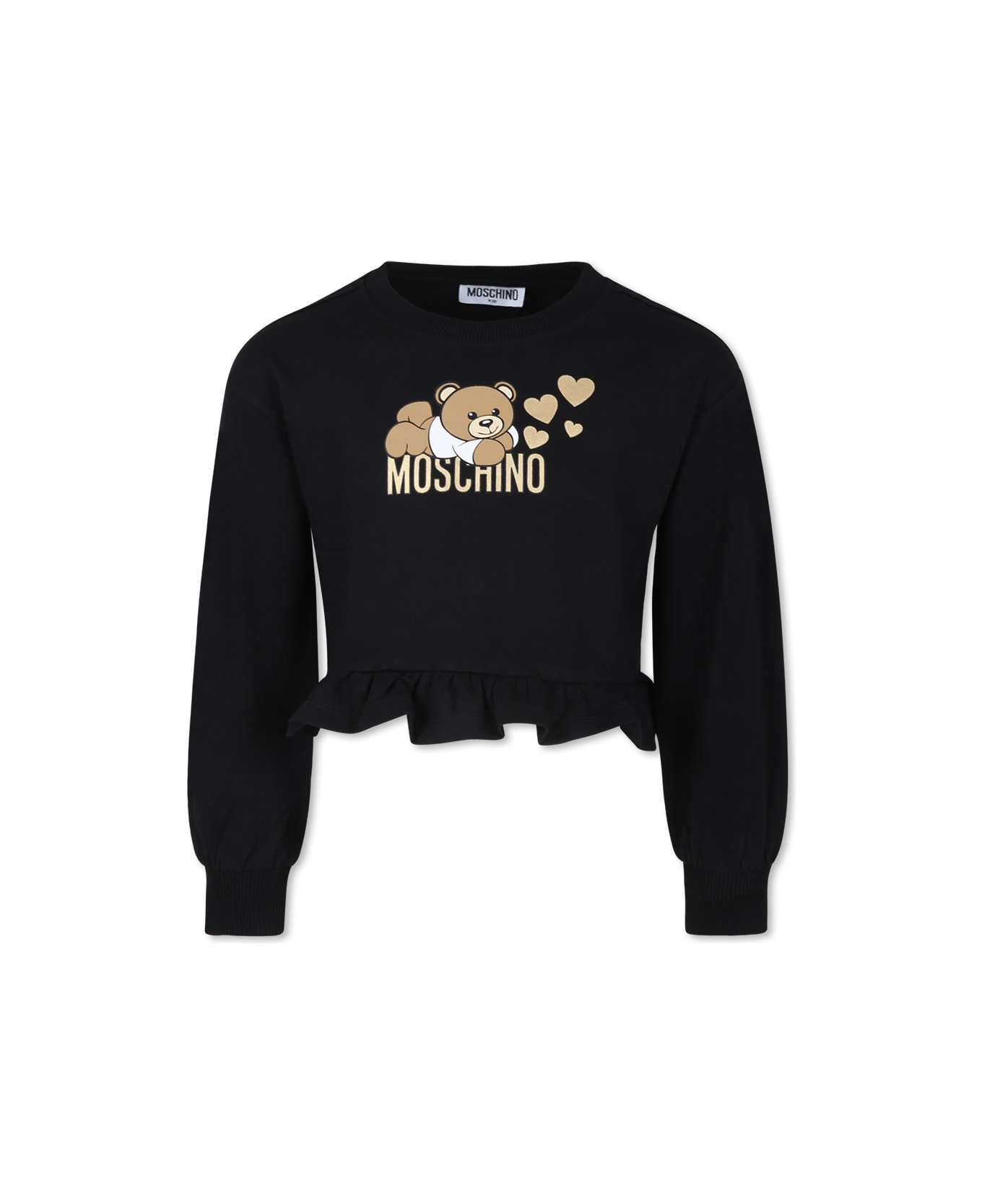 Moschino Black Sweatshirt For Girl With Teddy Bear And Heart - Black