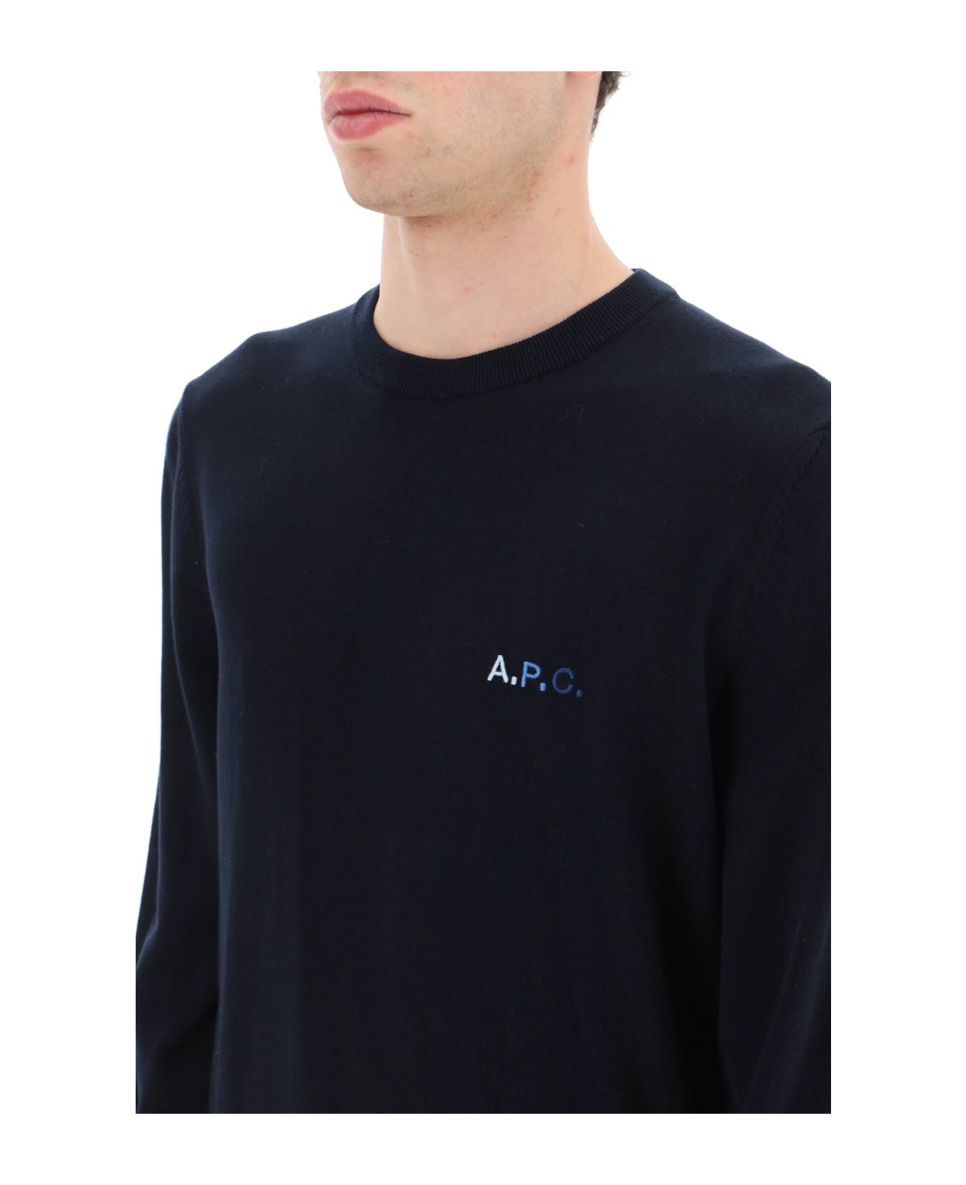 A.P.C. Blue Crew-neck Sweater With Mini Logo - blue
