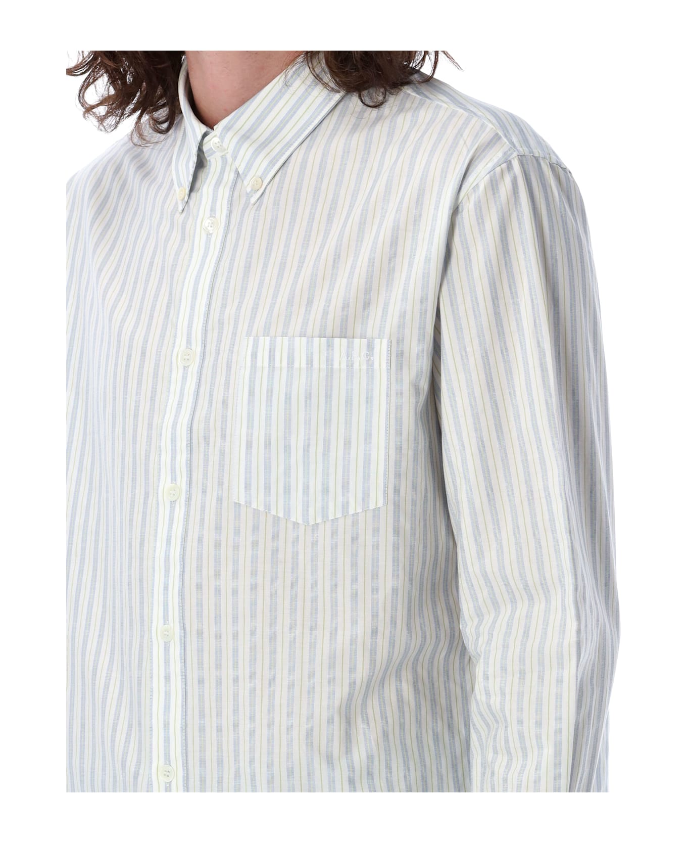 A.P.C. Edouard Brodé Shirt - PALE GREEN STRIPES