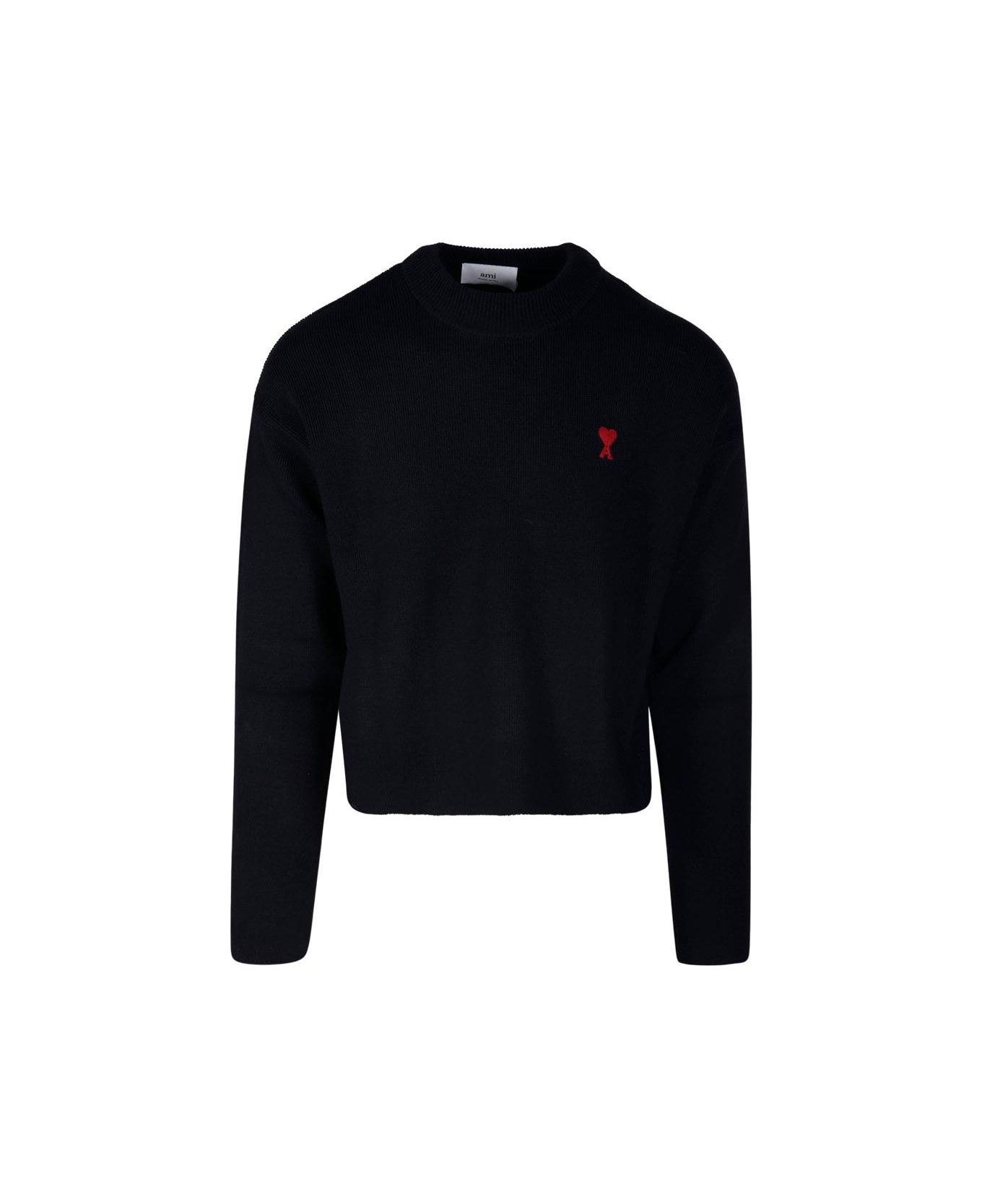 Ami Alexandre Mattiussi Logo Embroidered Knit Sweater - Black