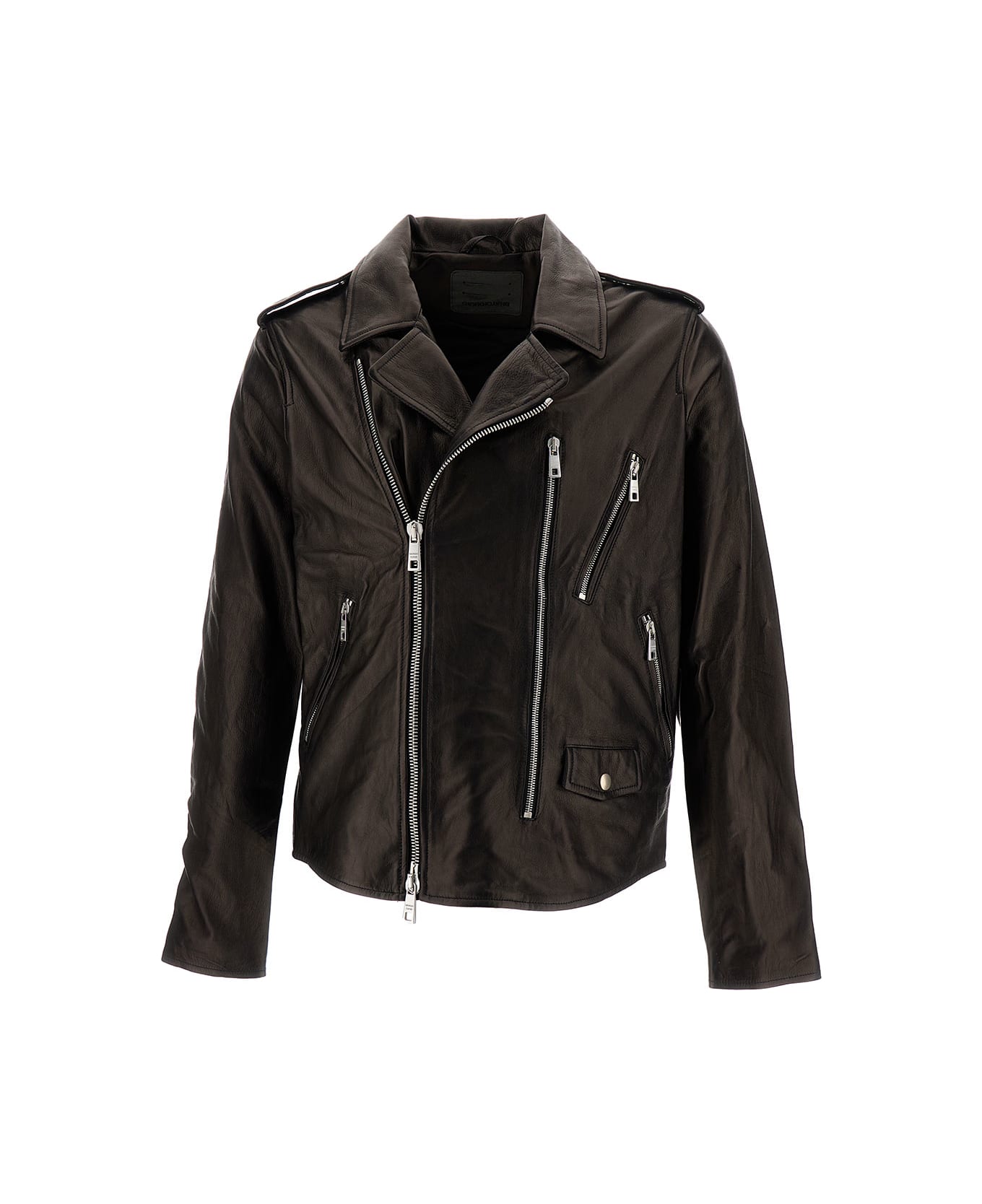 Giorgio Brato Black Zip-up Biker Jacket In Smooth Leather Man - Black