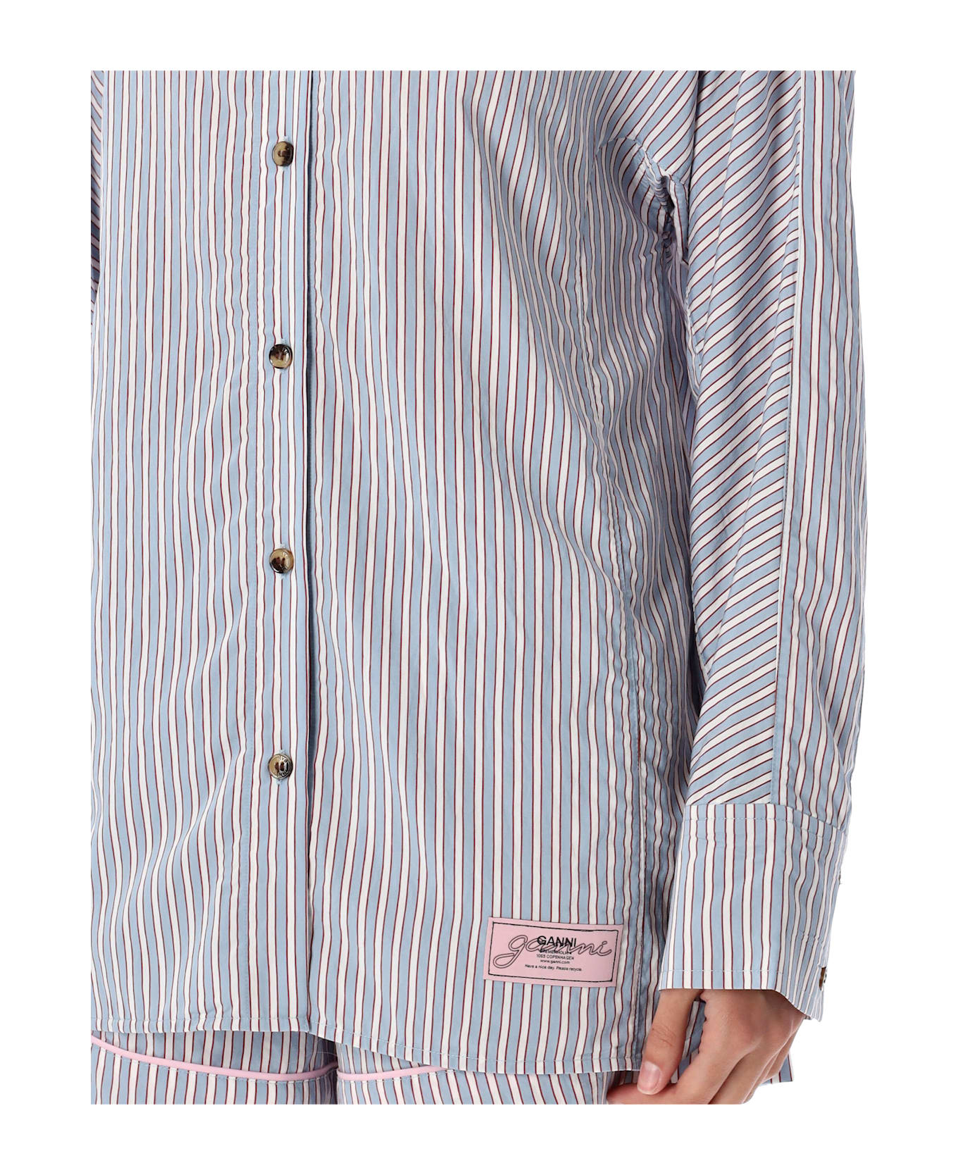 Ganni Candy Striped Shirt - LIGHT BLUE STRIPED