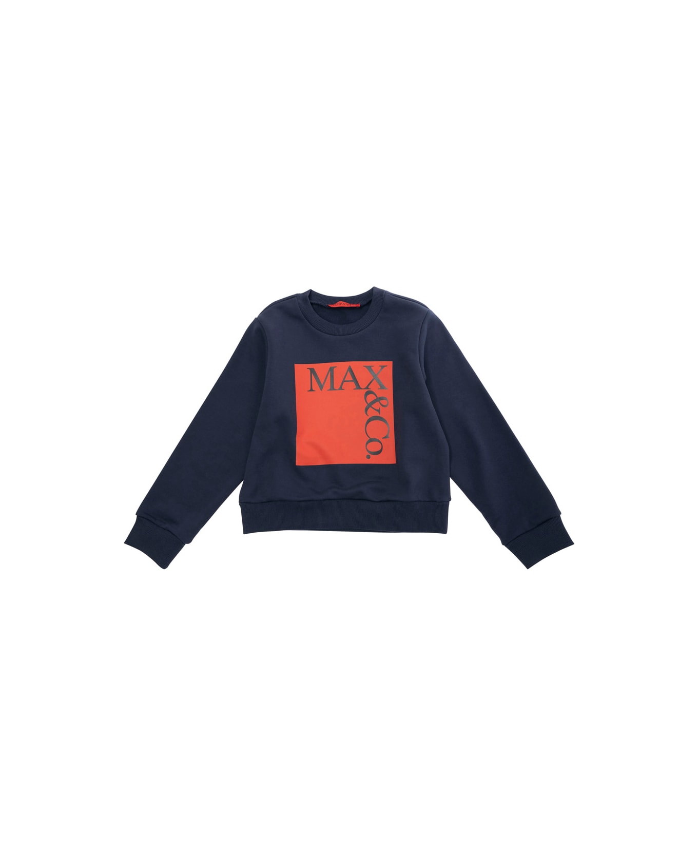 Max&Co. Blue Crewneck T-shirt With Maxi Logo Print On The Front In Cotton Girl - Blu