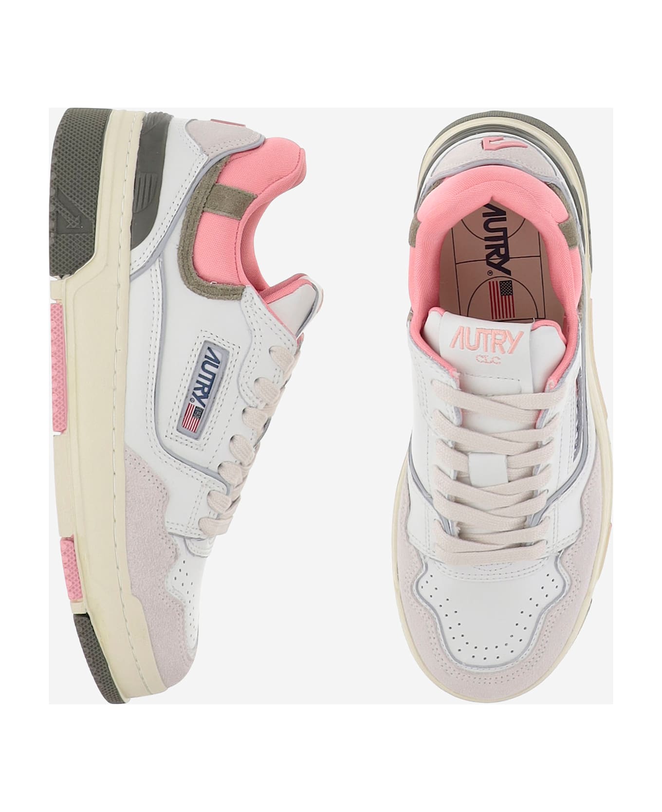 Autry Clc Low Suede And Mesh Sneakers - Bianco+rosa