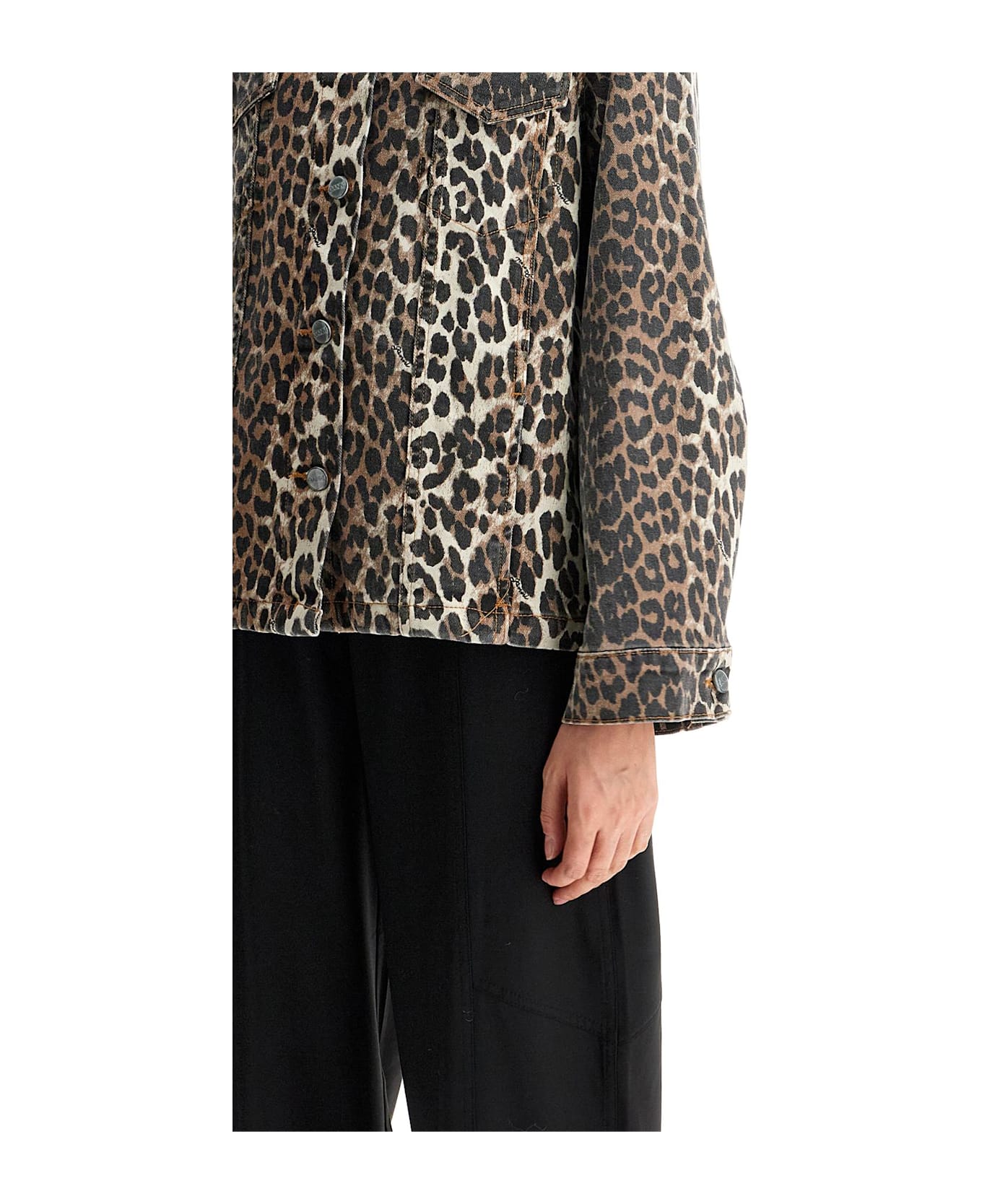 Ganni 
leopard Print Denim Jacket
 - LEOPARD (Brown)