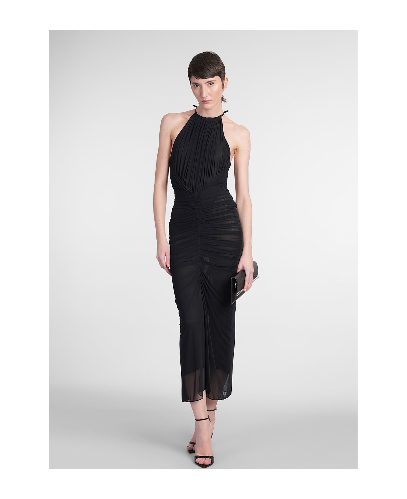 Mugler Long Dress In Black Polyamide - black