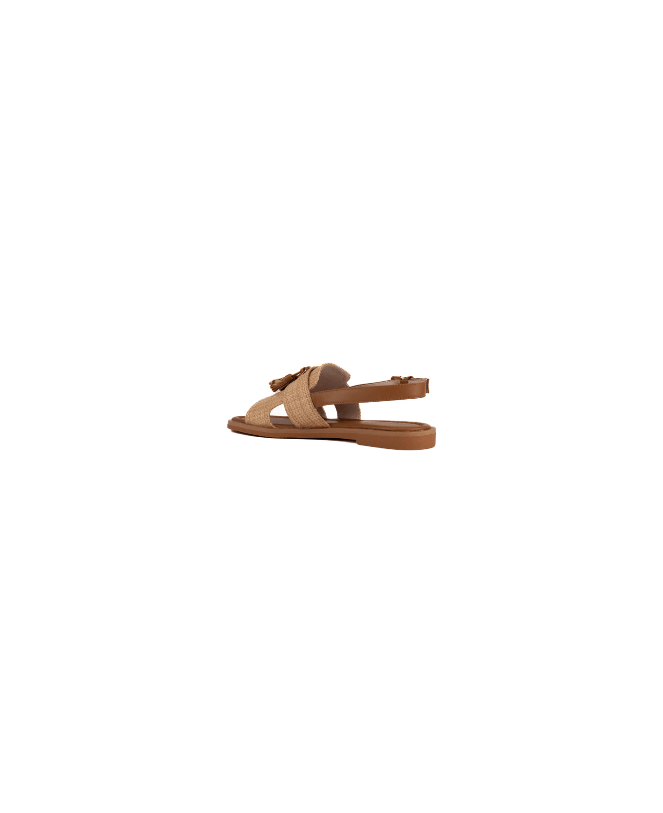 Coccinelle Raffia Sandal With Brown Tassels - Natural/cuir