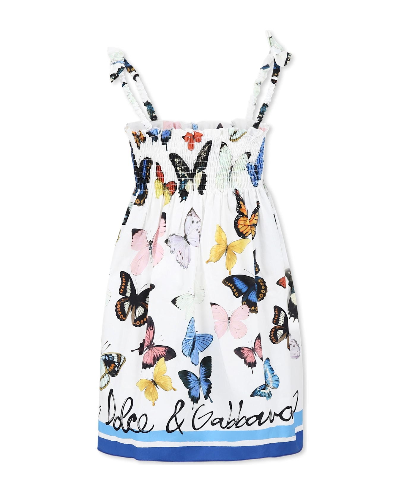Dolce & Gabbana White Dress For Girl With Butterflies - White