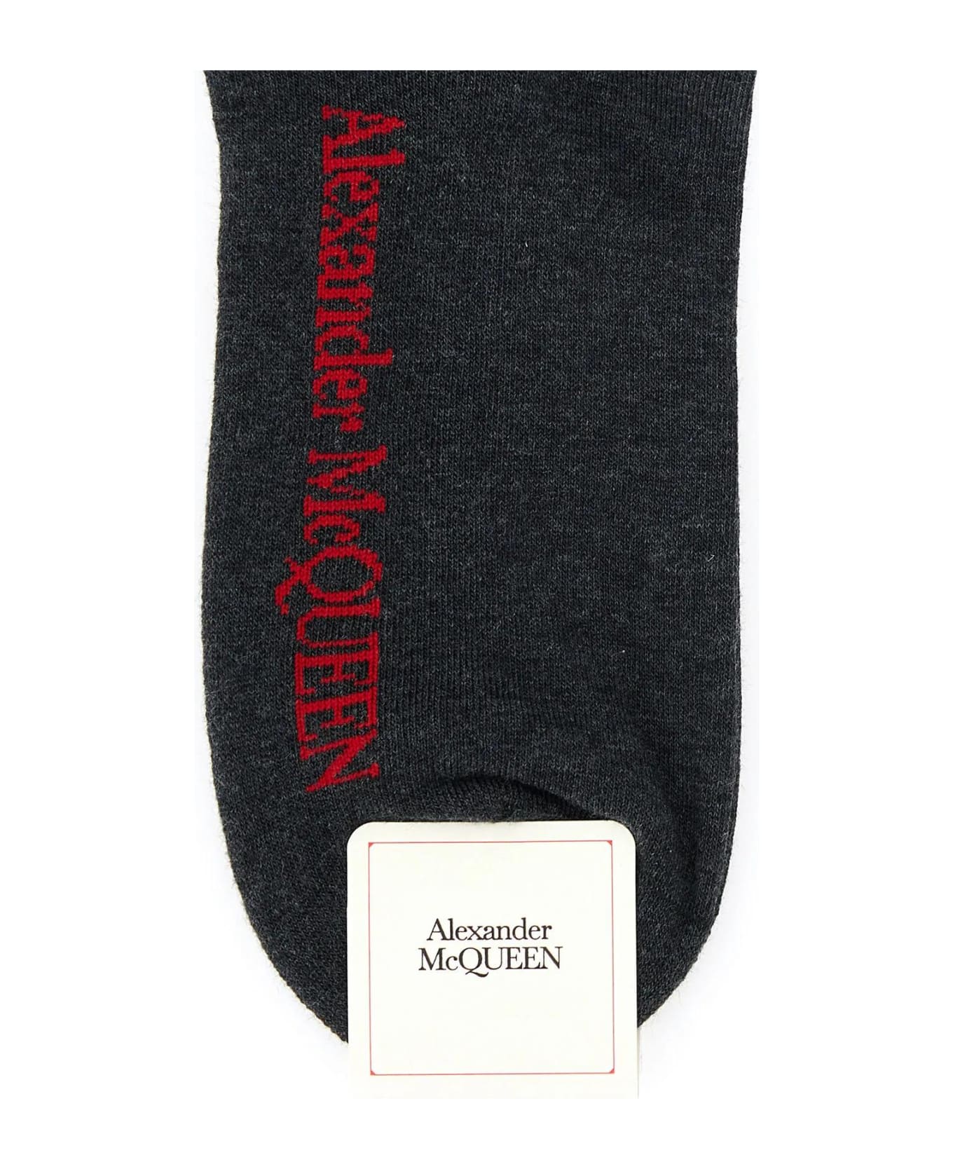 Alexander McQueen Graphite Stretch Cotton Blend Socks - BLACKRED