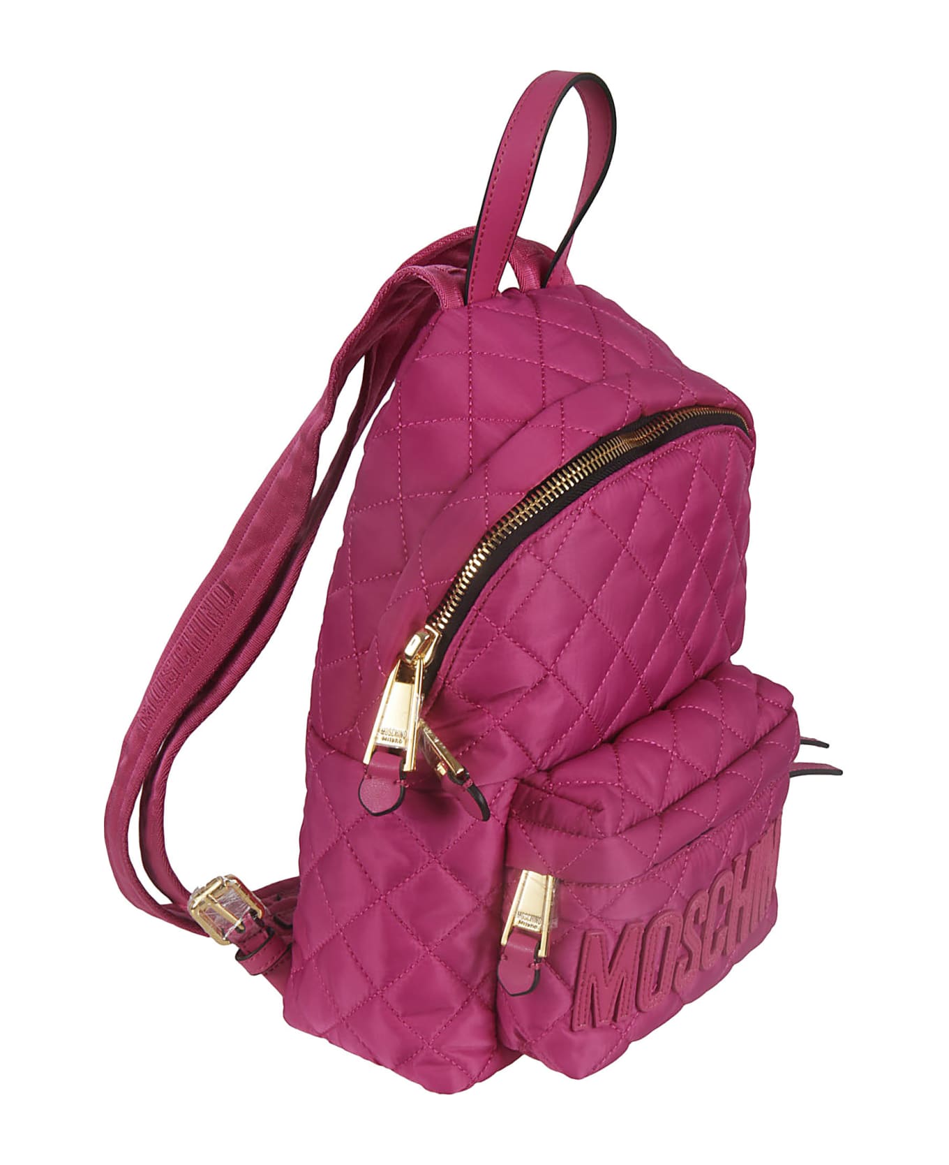 Moschino Quilted Logo Patched Backpack - Purple