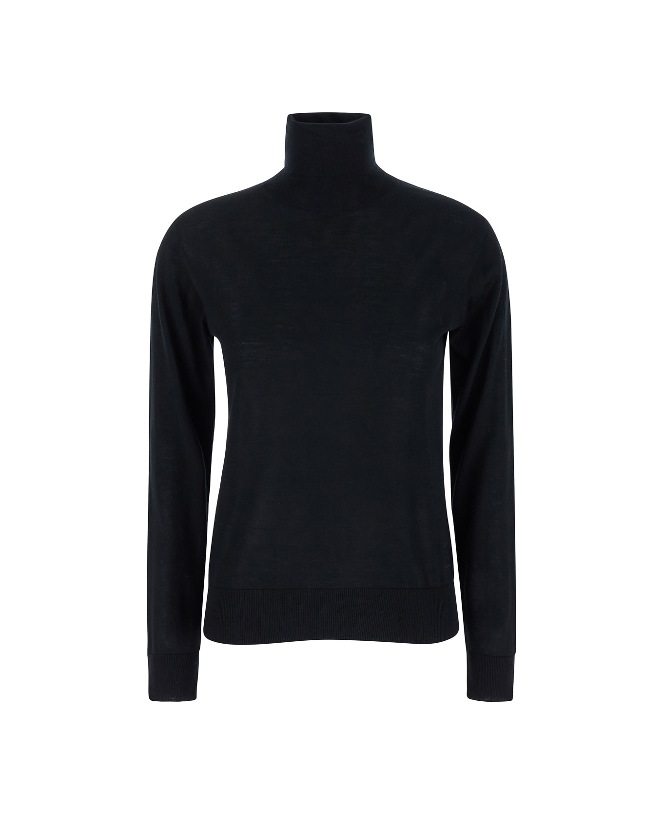 SEMICOUTURE Black High Neck Pullover With Ribbed Trim In Wool Woman - Black