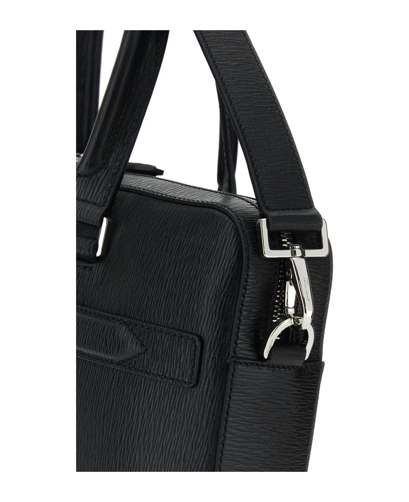 Ferragamo Black Leather Revival Briefcase - Black