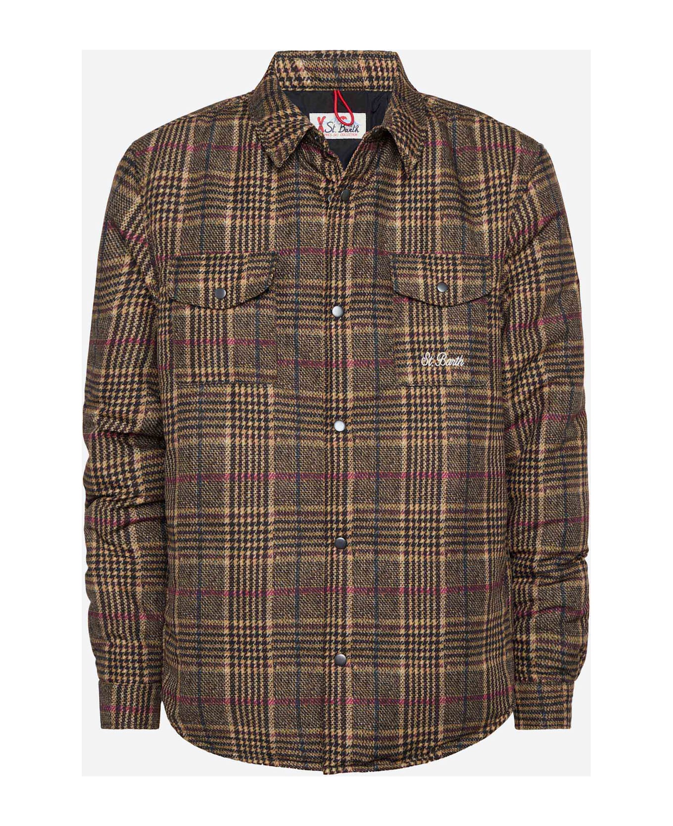 MC2 Saint Barth Technic Fabric Overshirt Chalet With Prince Of Wales Print - BROWN