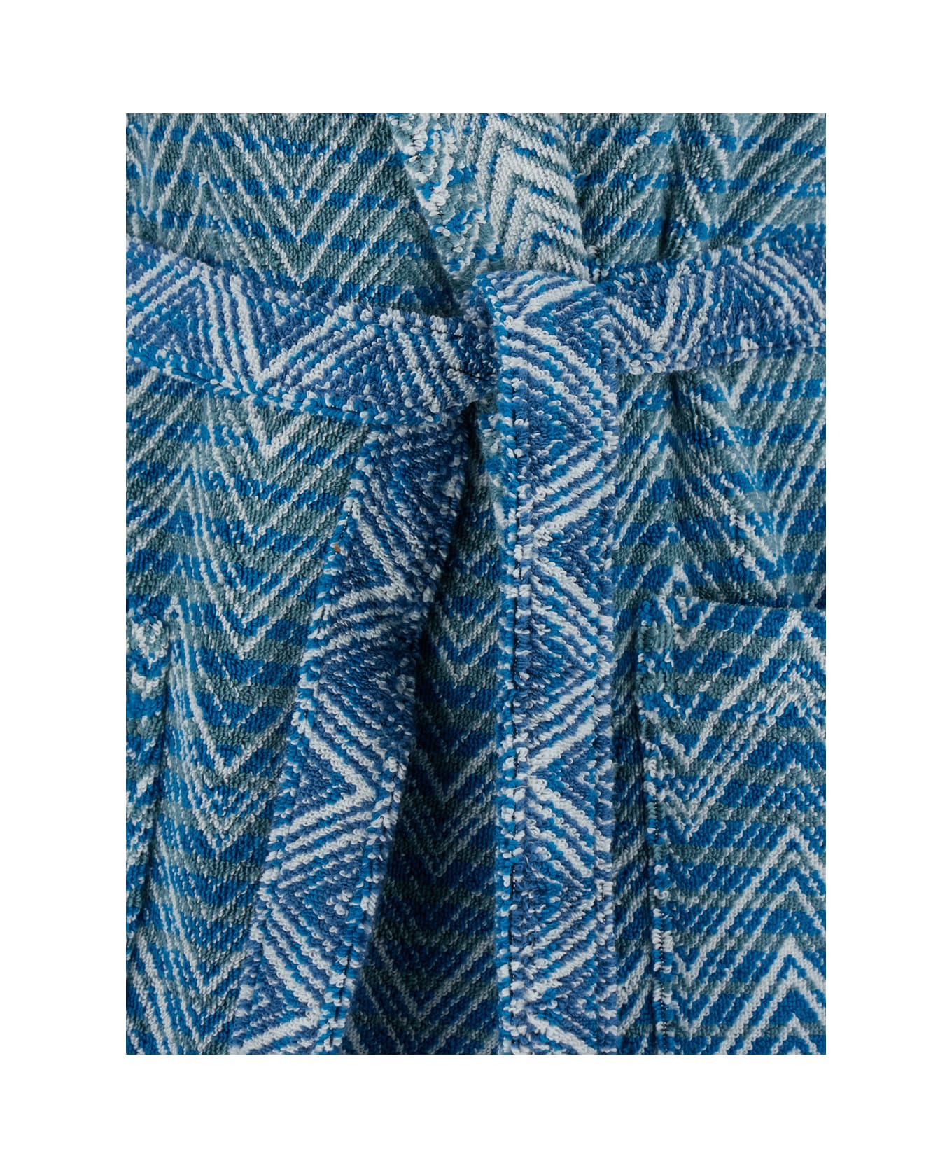 Missoni 
stone
 Blue Bathrobe With Hood And All-over Zigzag Motif In Cotton Home - Blu