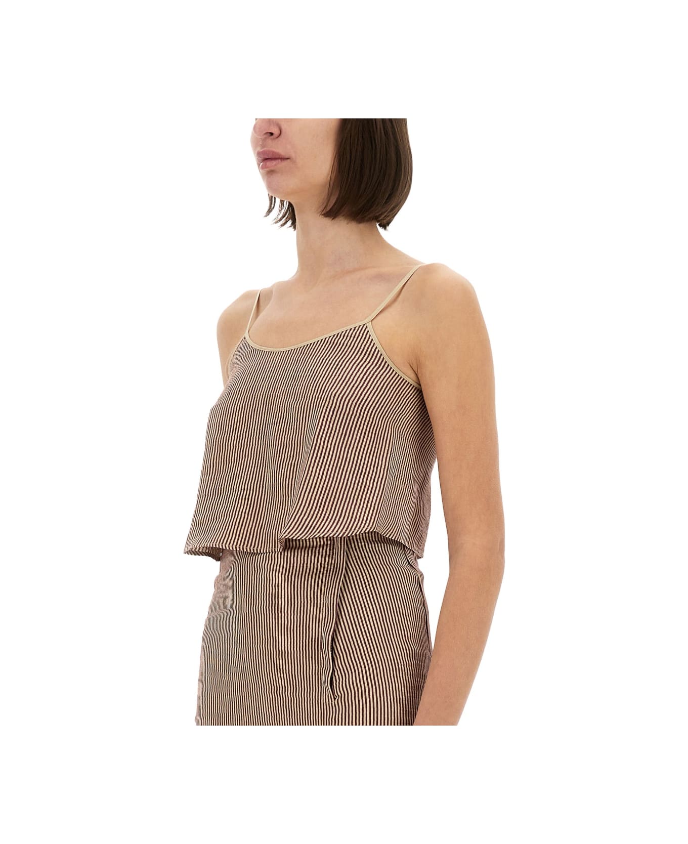 Alysi "micro Stripe" Top With Laces - BORDEAUX