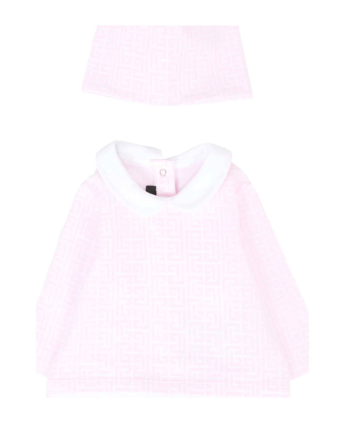Balmain Pink Babygrow Set For Baby Girl With Maze - Pink