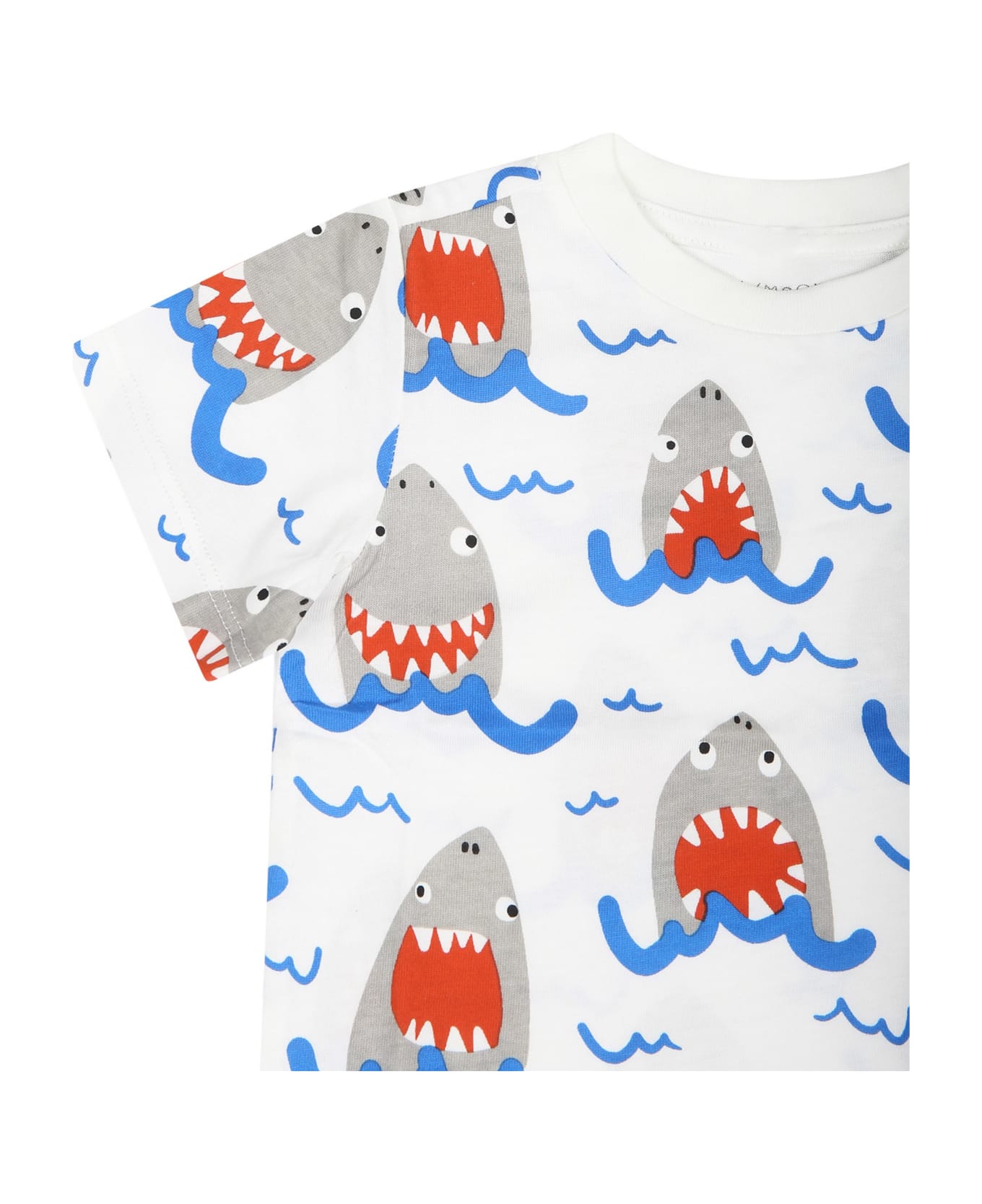 Stella McCartney Kids White T-shirt For Baby Boy With Shark Print - White Tシャツ＆ポロシャツ