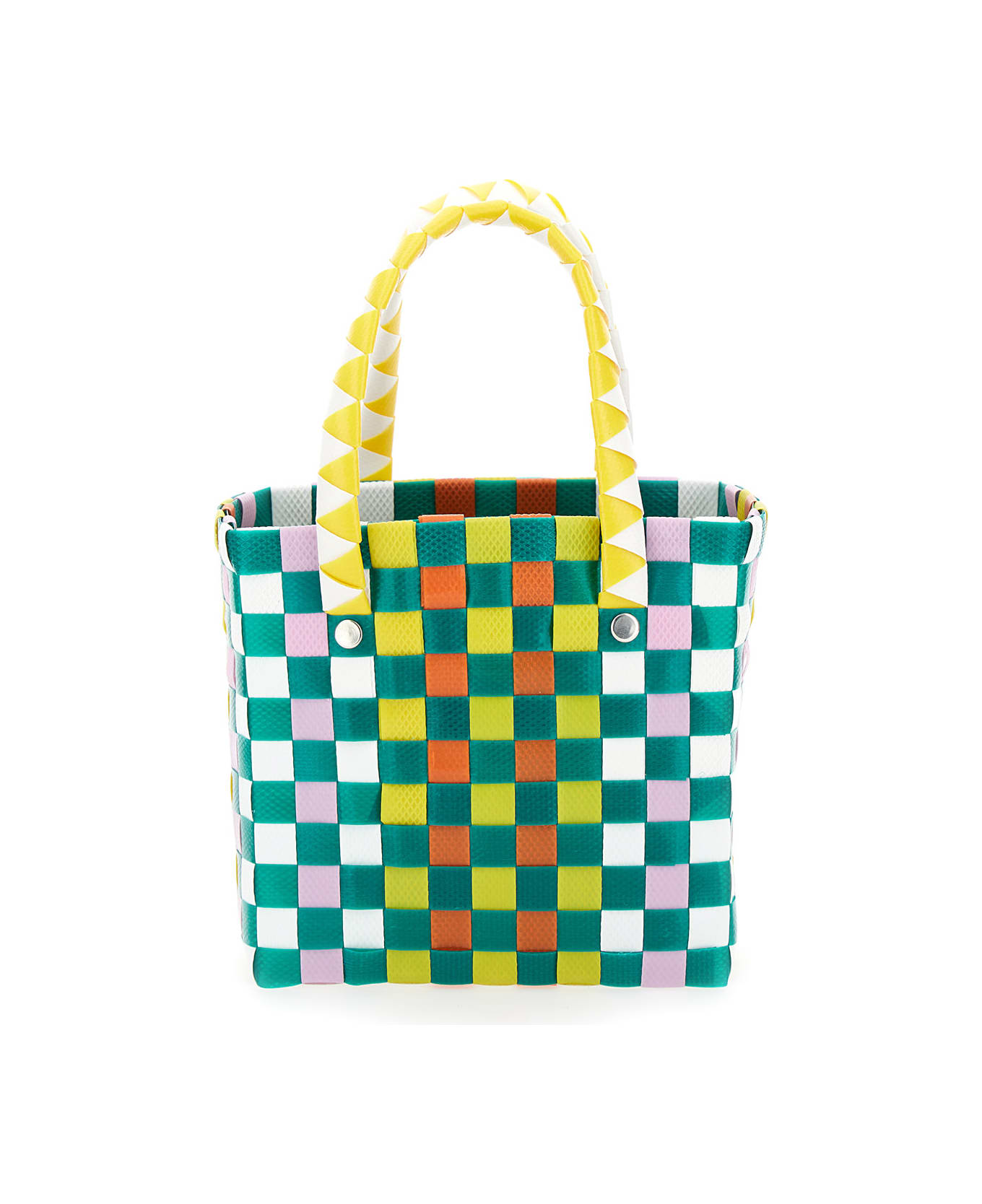 Marni 'basket' Multicolor Bag With Logo Plaque And Intreccio-motif In Polypropylene Girl - Multicolor