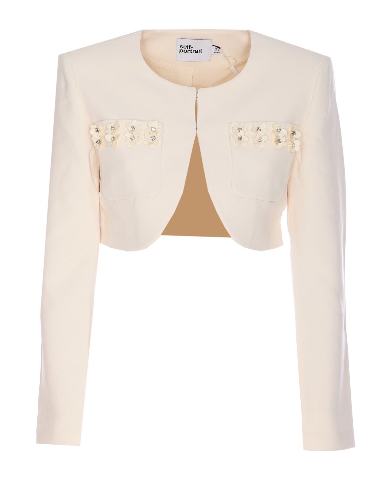 self-portrait 3d Sequin Cropped Jacket - White