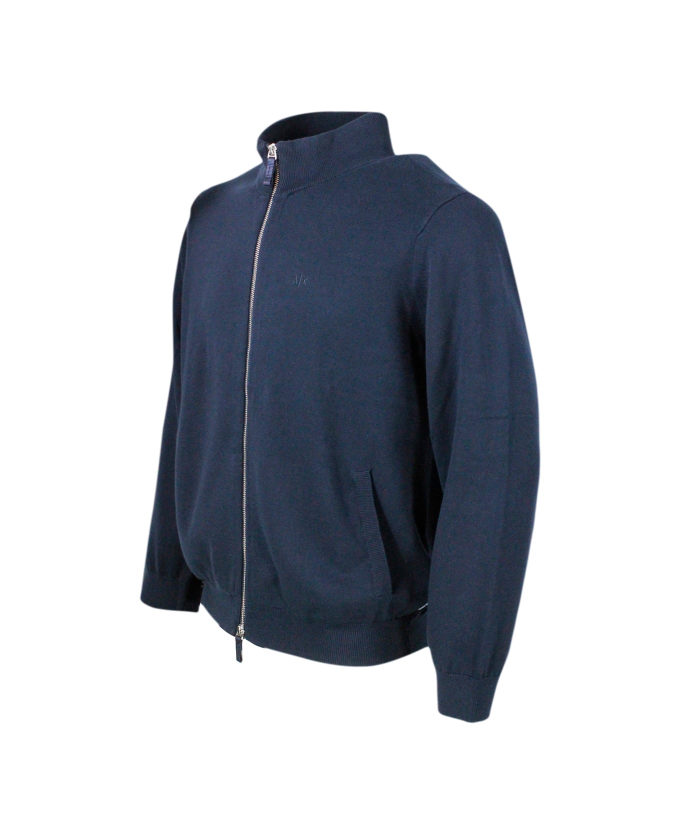 Armani Collezioni Lightweight Full Zip Long-sleeved Shirt Made Of 100% Cotton With Side Pockets - Blu