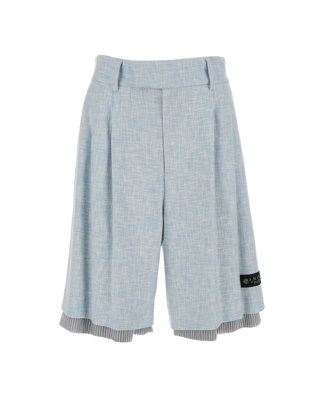 AMIRI Light Blue Layered Bermuda Shorts With Logo Patch In Wool And Cotton Man - Light blue