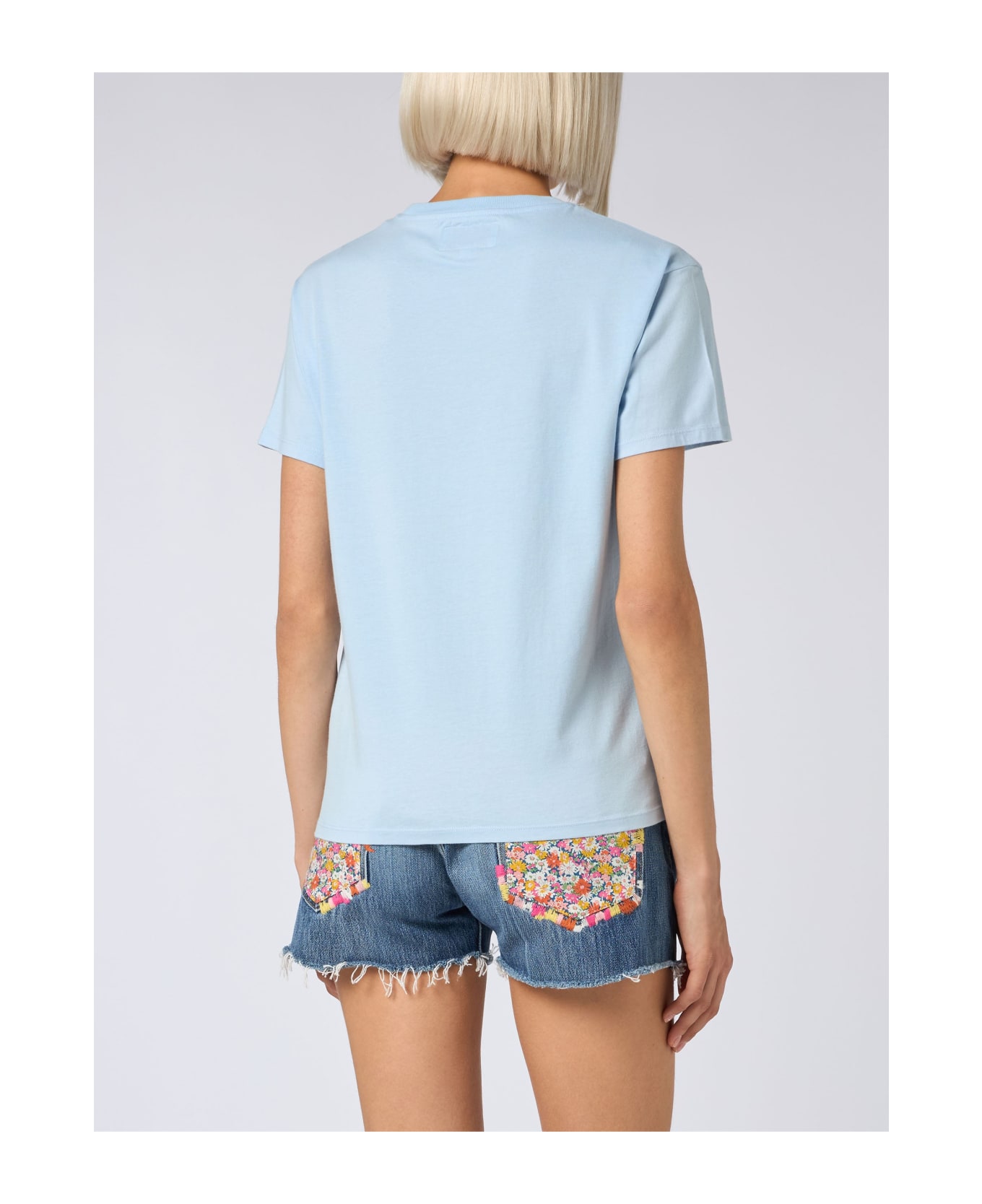 MC2 Saint Barth Woman Cotton Jersey Crewneck T-shirt Emilie With St Barth Beach Club Print - SKY