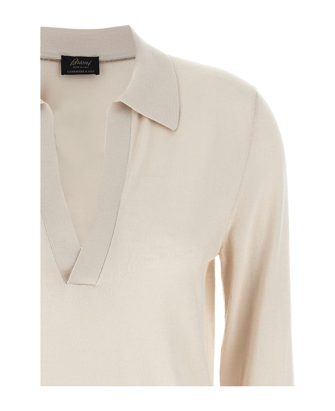 Brioni Cashmere And Silk Polo Shirt - Beige