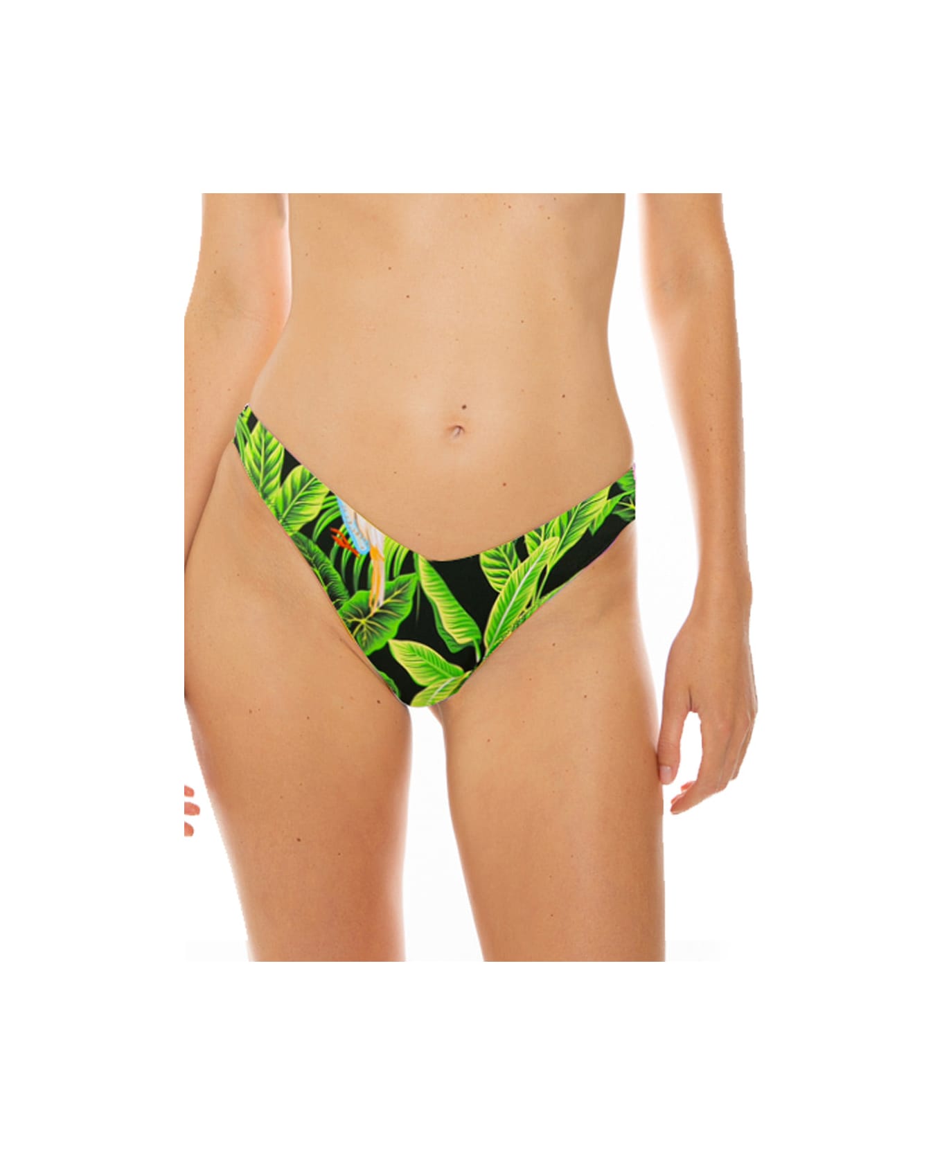 MC2 Saint Barth Woman Cheeky Swim Briefs With Tropical Print - BLACK