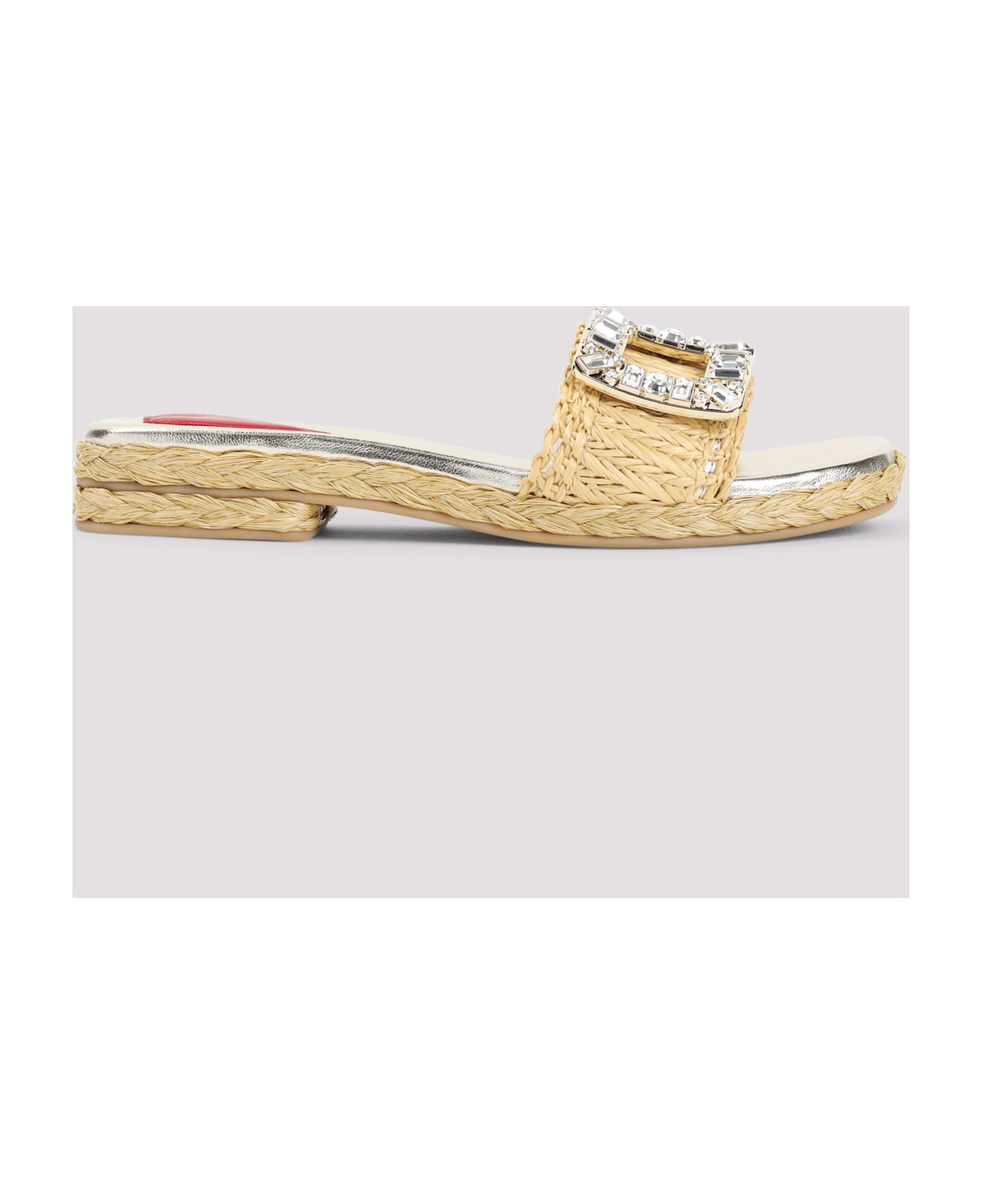 Roger Vivier Strass Buckle Raffia 25 Espadrillas - Crema Chiaro