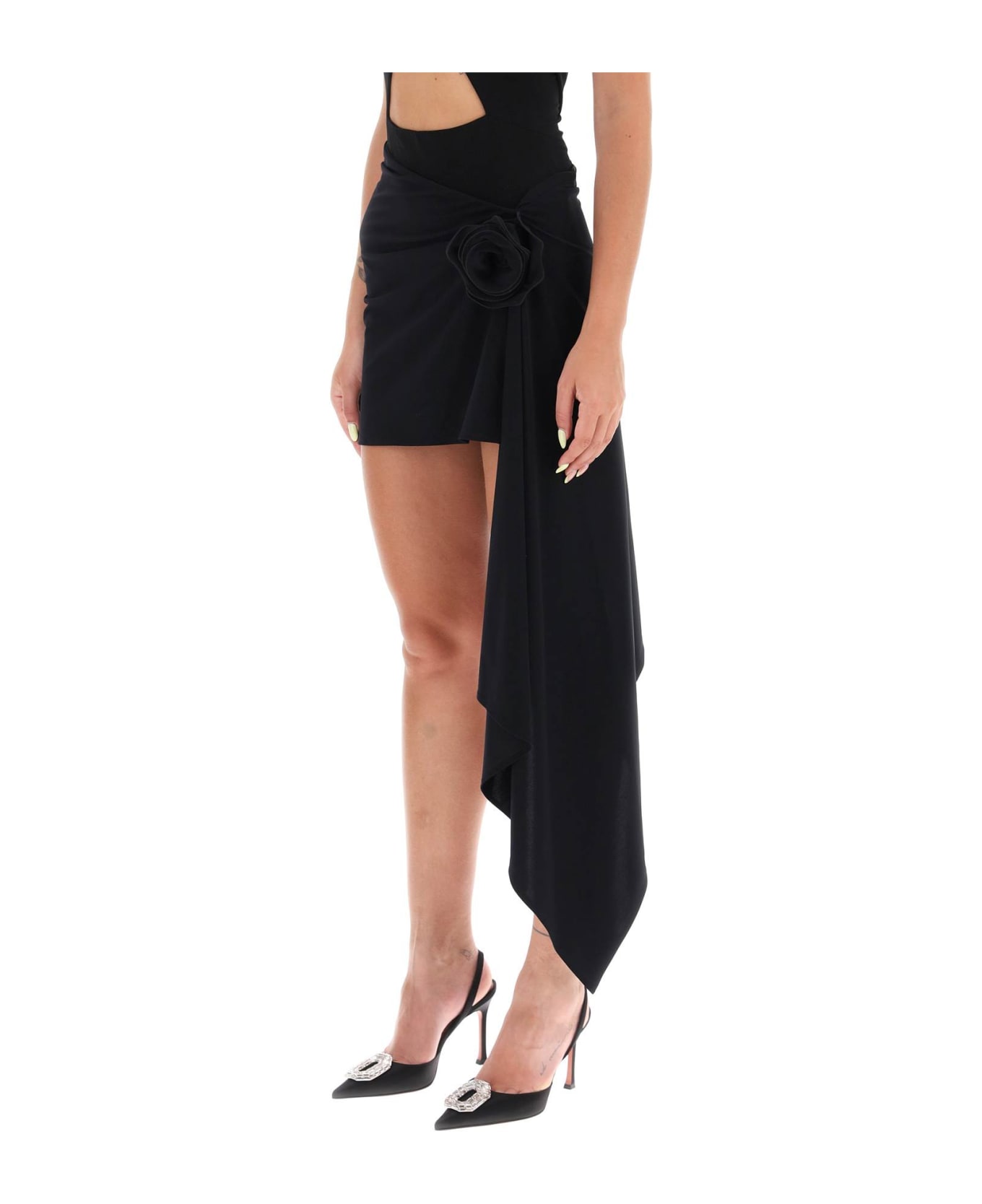 Magda Butrym Mini Skirt With Drape And Floral Applique - BLACK (Black)