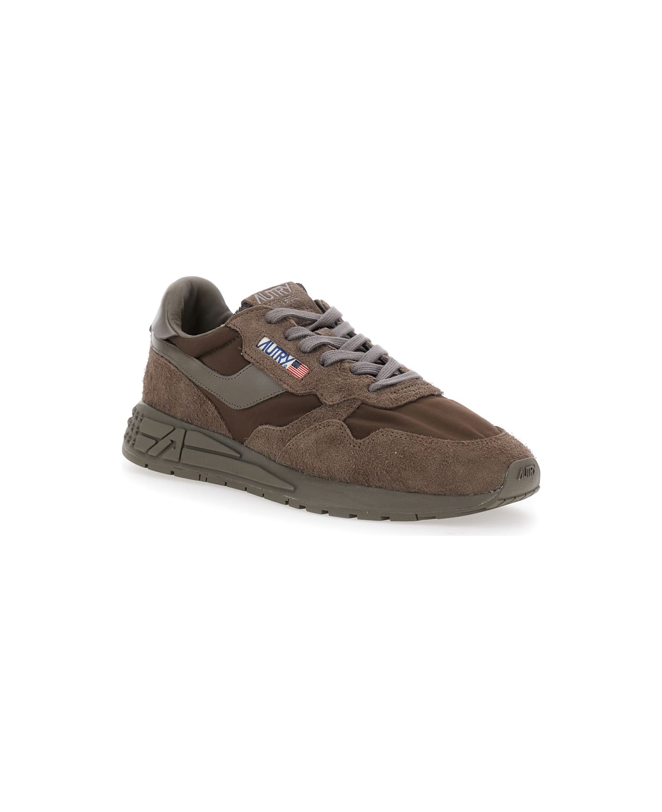Autry 'reelwind' Brown Low Top Sneakers With Logo Patch Ontongue And Side In Suede Man - Brown