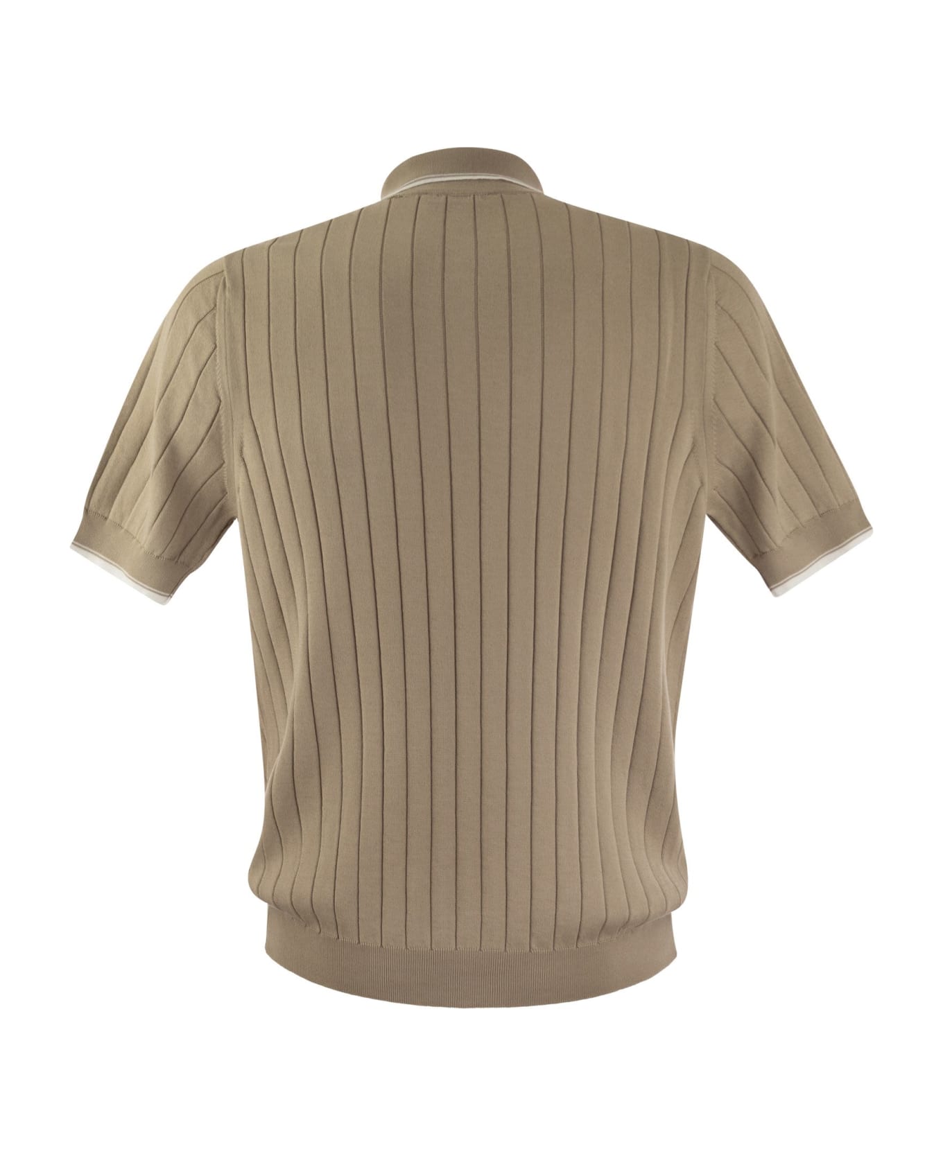 Peserico Polo Shirt In Pure Cotton Crepe Yarn With Flat Rib - Beige/white
