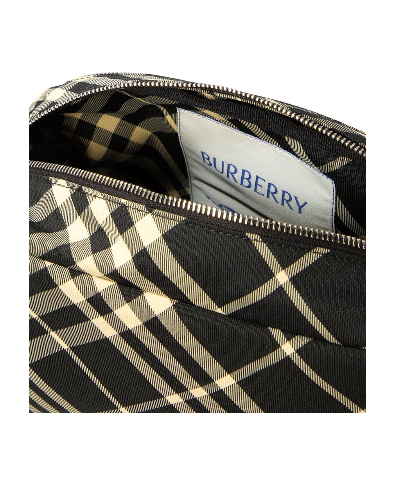 Burberry Equestrian Knight Motif Checked Zipped Crossbody Bag - Black Calico