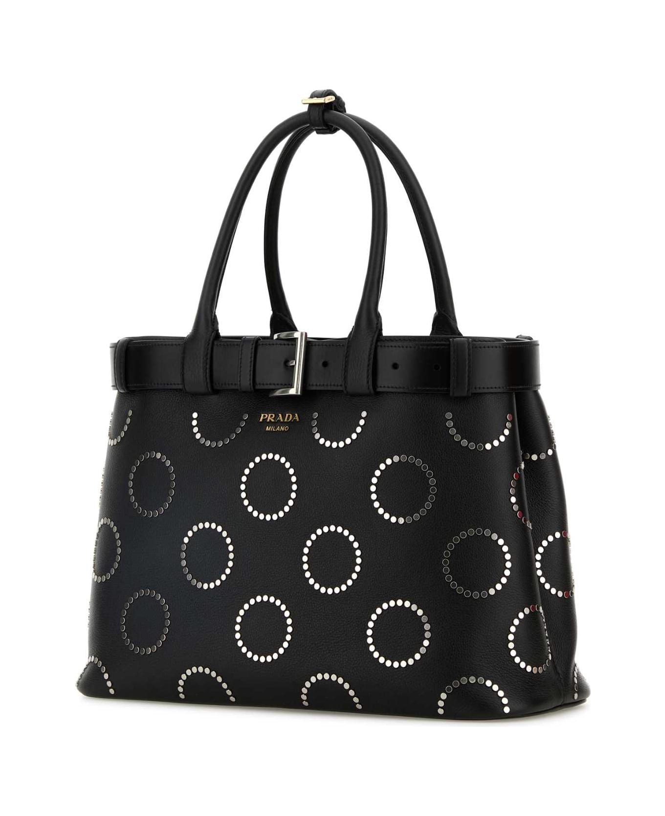 Prada Black Leather Prada Buckle Large Handbag - NERO