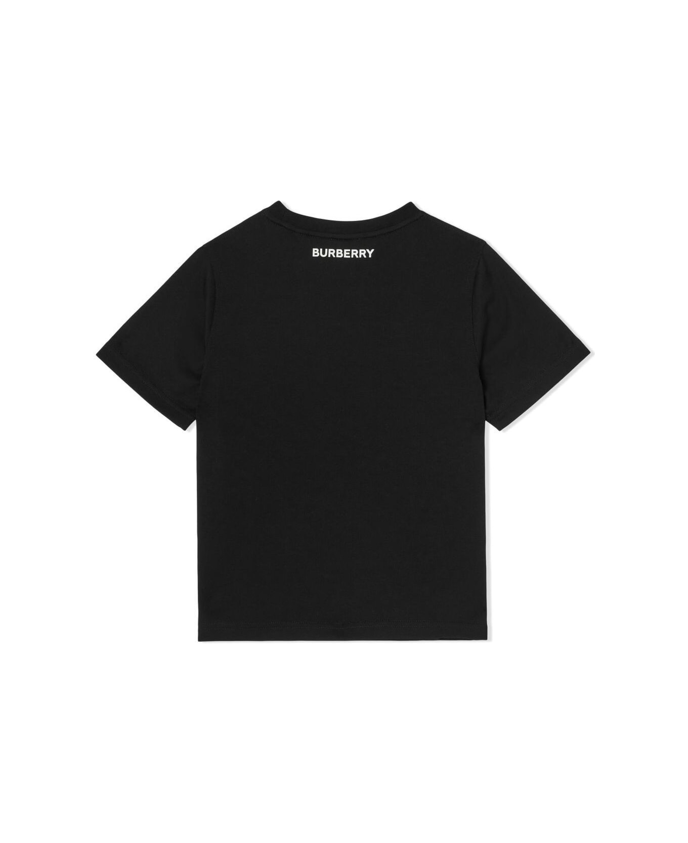 Burberry Black Crewneck T-shirt With Vintage Check Print In Cotton Boy - Black
