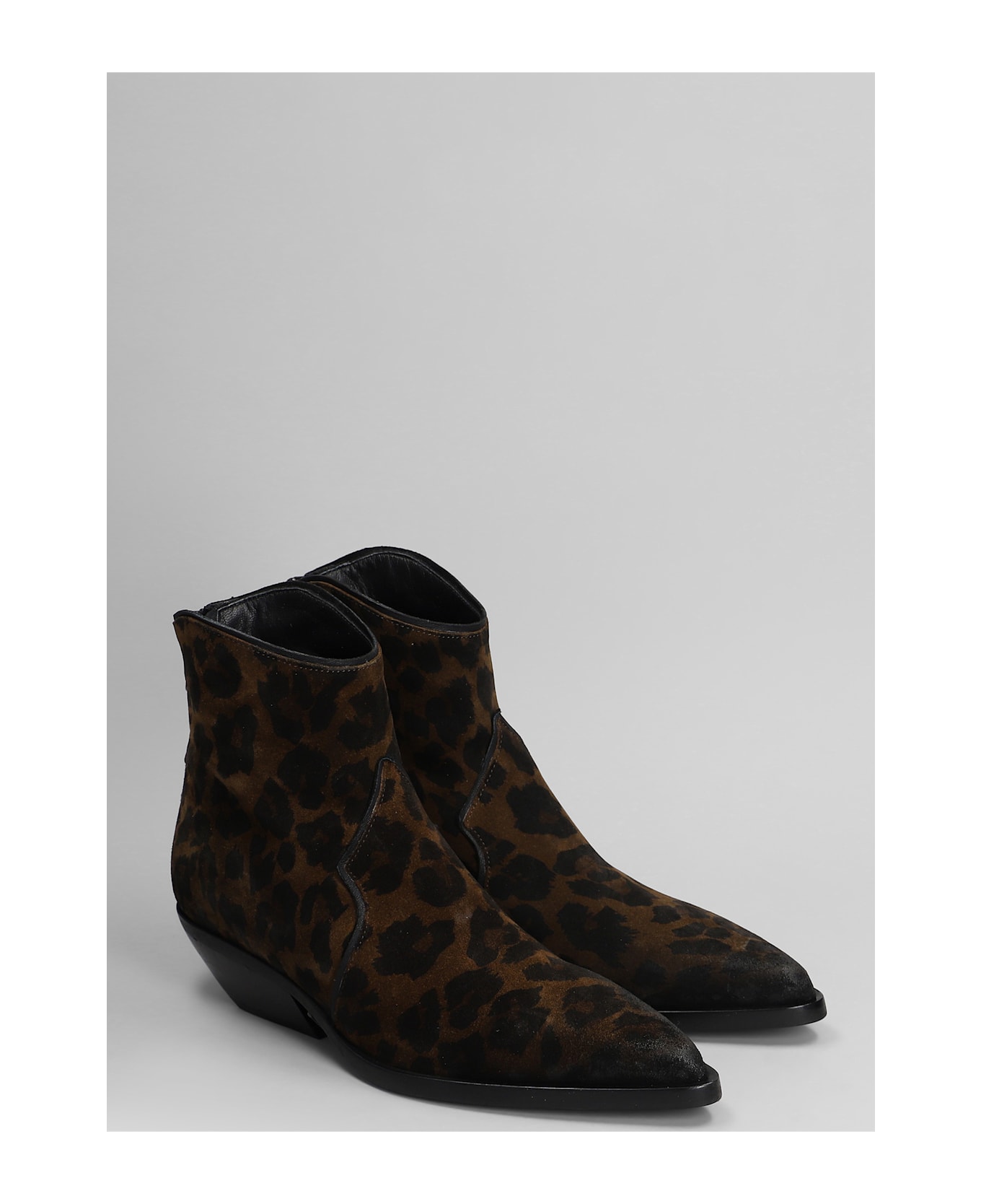Elena Iachi Texan Ankle Boots In Animalier Suede - Animalier