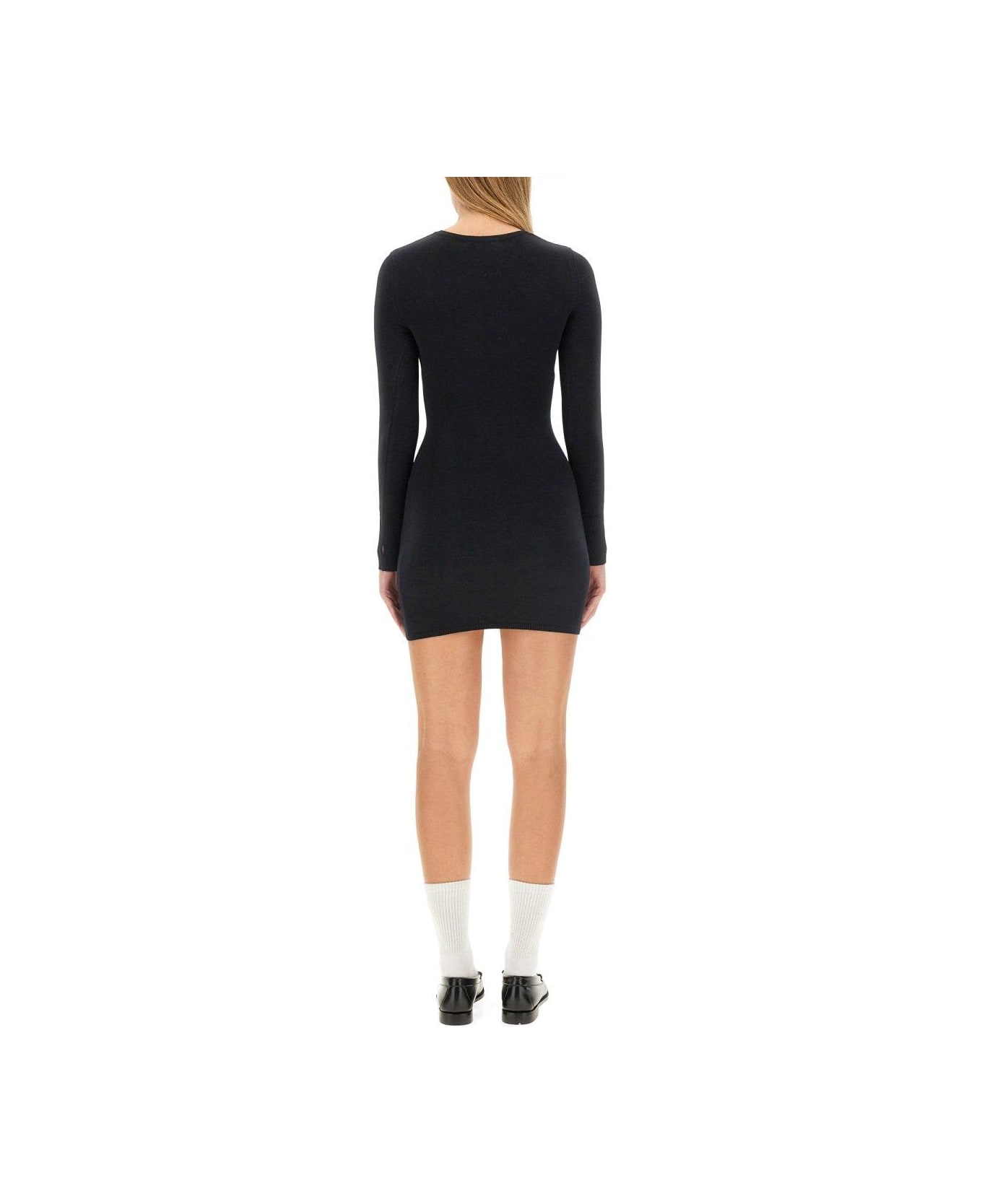 Marine Serre｜DRESSES (WDR274ACKNI0511 BK99) Moon Logo Ribbed Jersey Mini Dress • Marine Serre