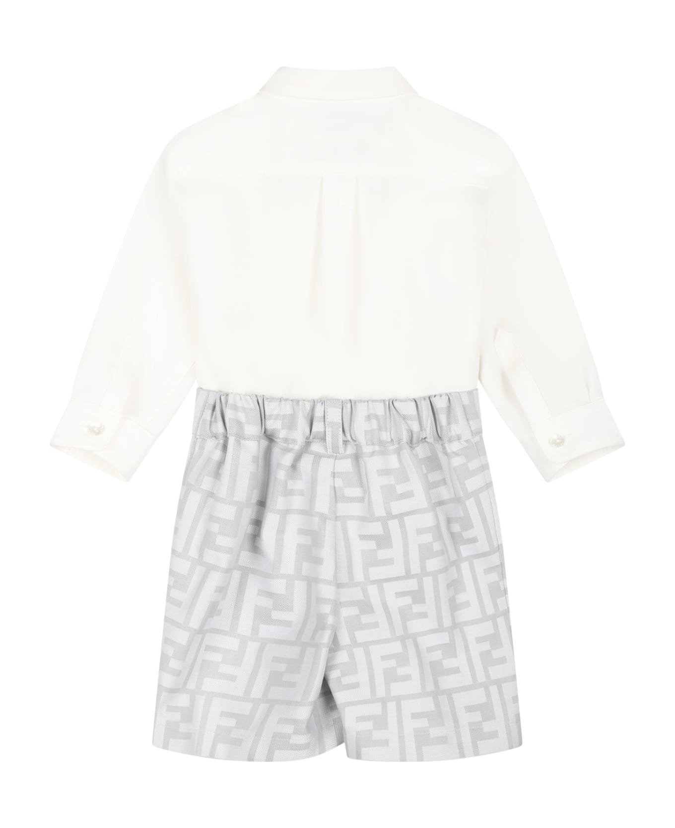 Fendi White Suit For Baby Boy With Double F - Multicolor