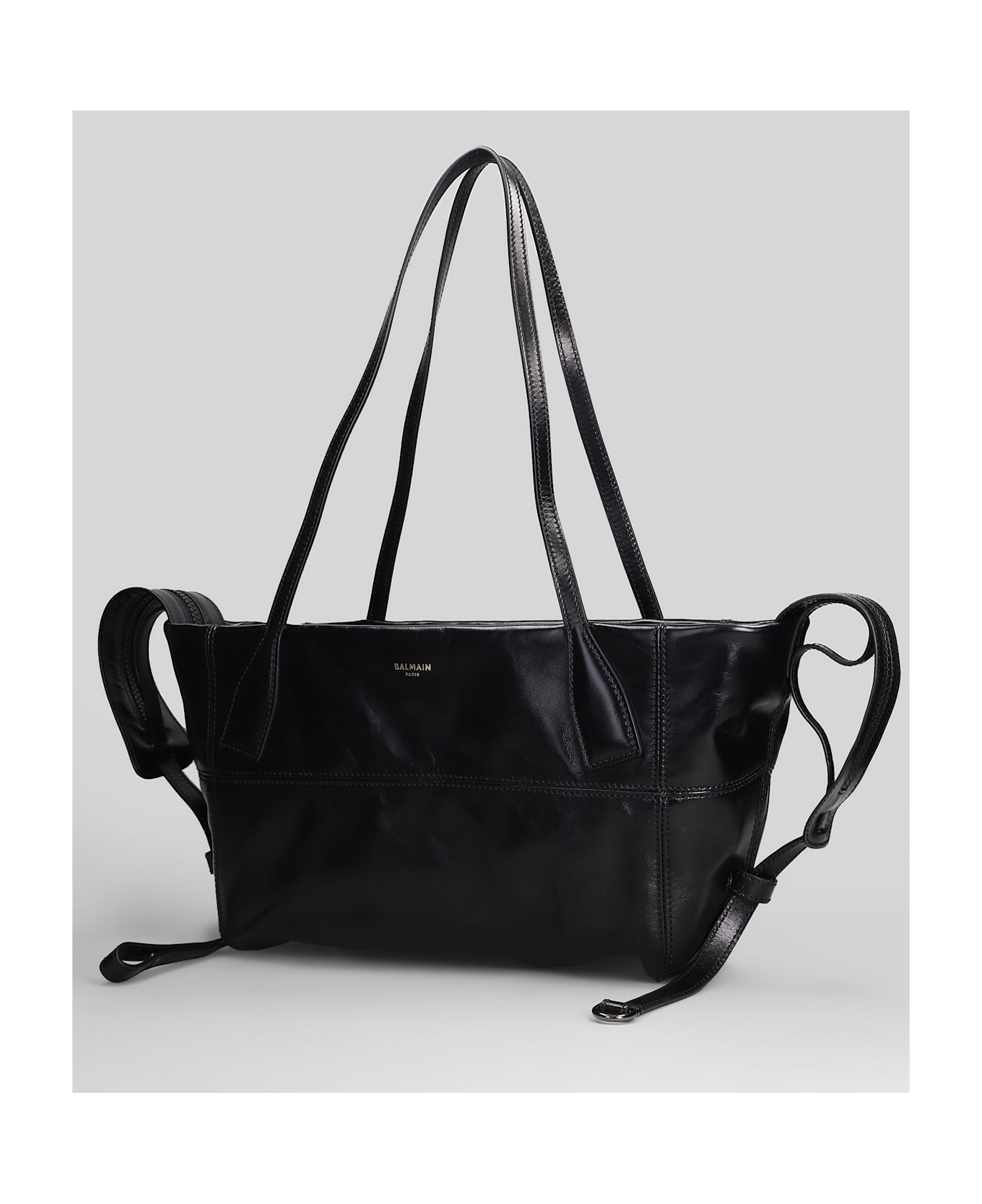 Balmain Track Zip Small Tote In Black Leather - black