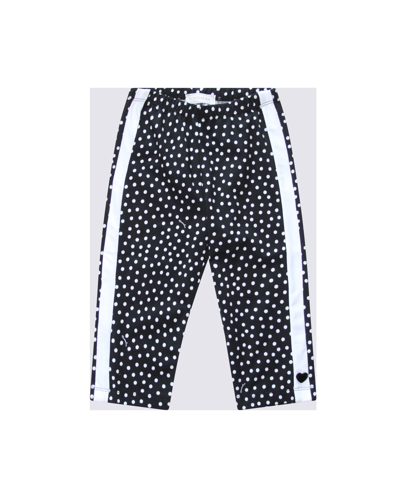 Monnalisa Black And White Cotton Dots Pants - Black ボトムス