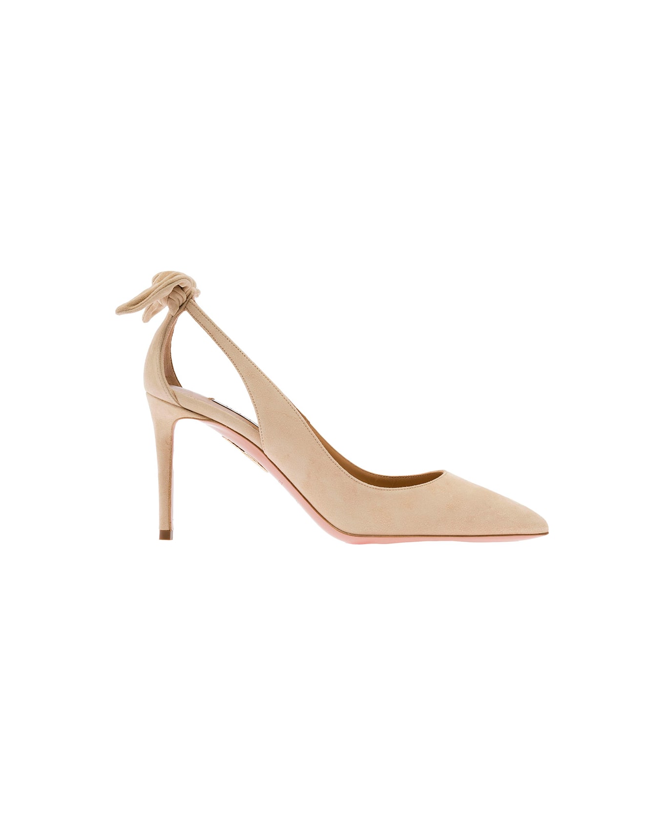 Aquazzura Pink Leather Pumps With Bow Detail - Beige ハイヒール