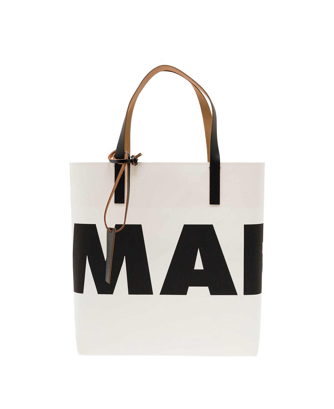 Marni Black And White Paper Fabric Shopper Bag With Logo Marni Woman - White