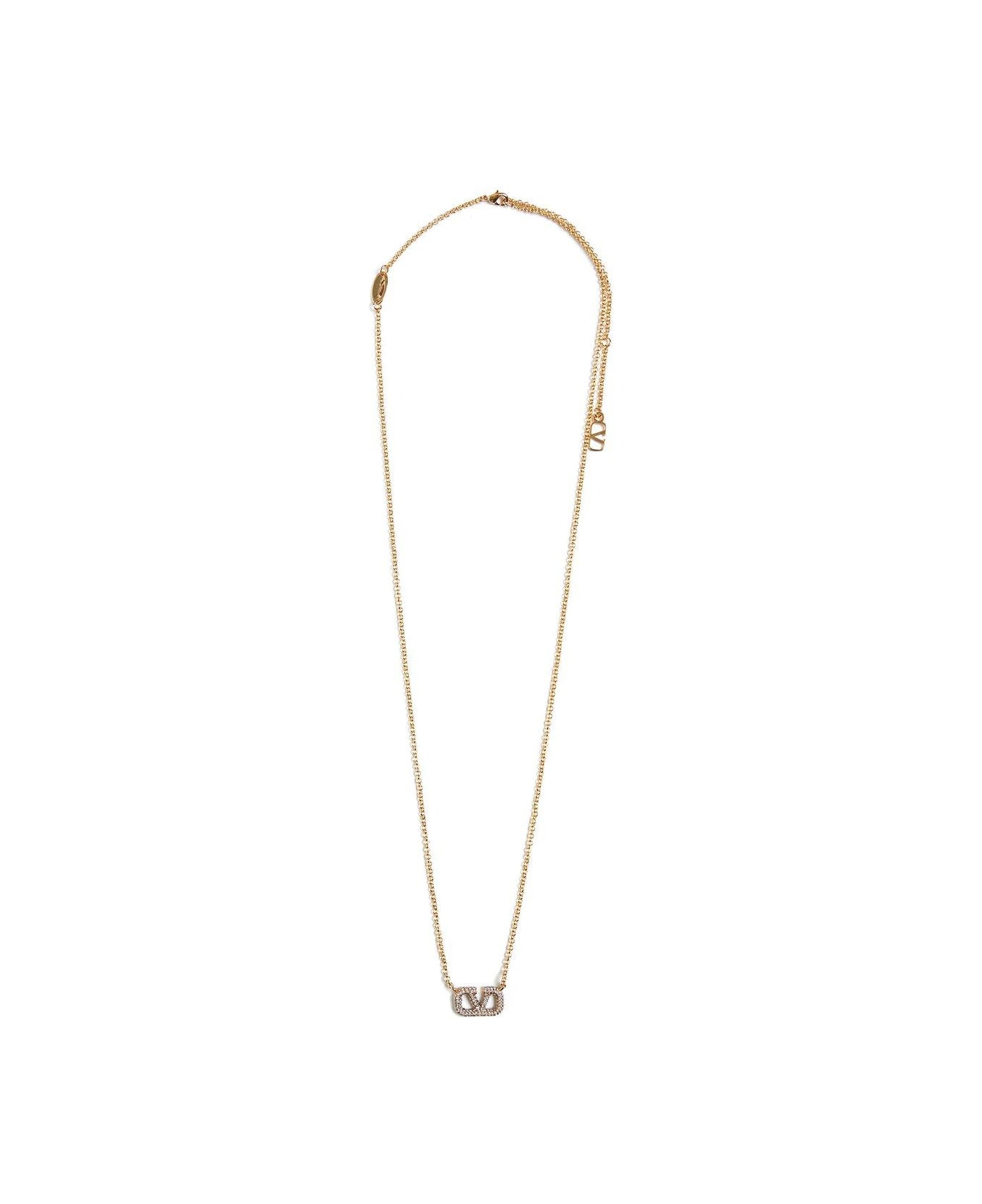 Valentino Garavani Vlogo Embellished Chain Necklace - ORO 18/CRYSTAL SILVER SHADE