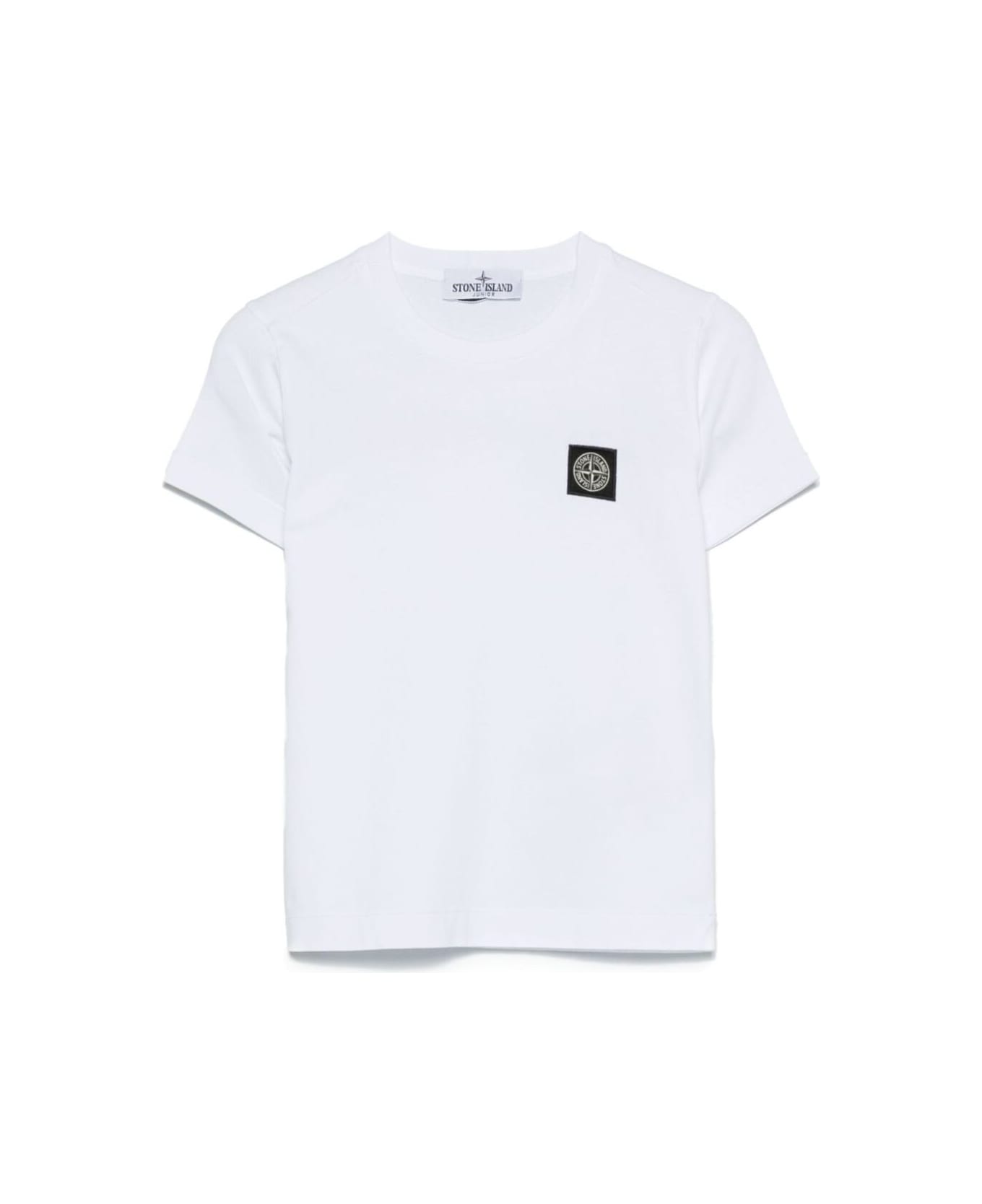 Stone Island Junior White T-shirt With Round Neck And Logo Patch On The Front In Cotton Boy - White