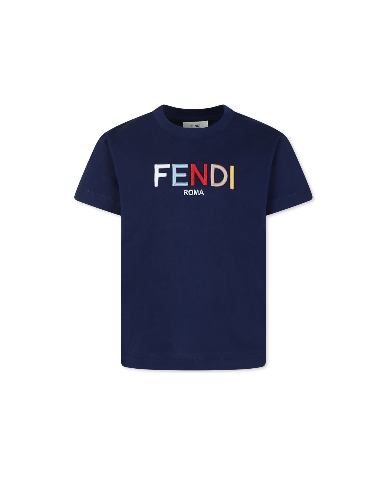 Fendi Blue T-shirt For Kids With Logo - Blue