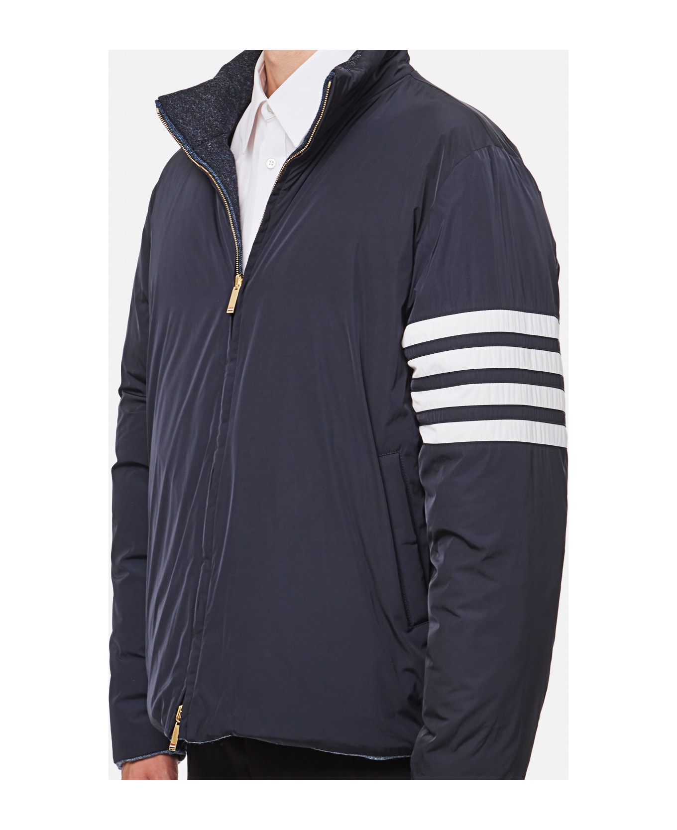 Thom Browne 4 Bar Reversible Neck Zip Up Jacket - Blue コート